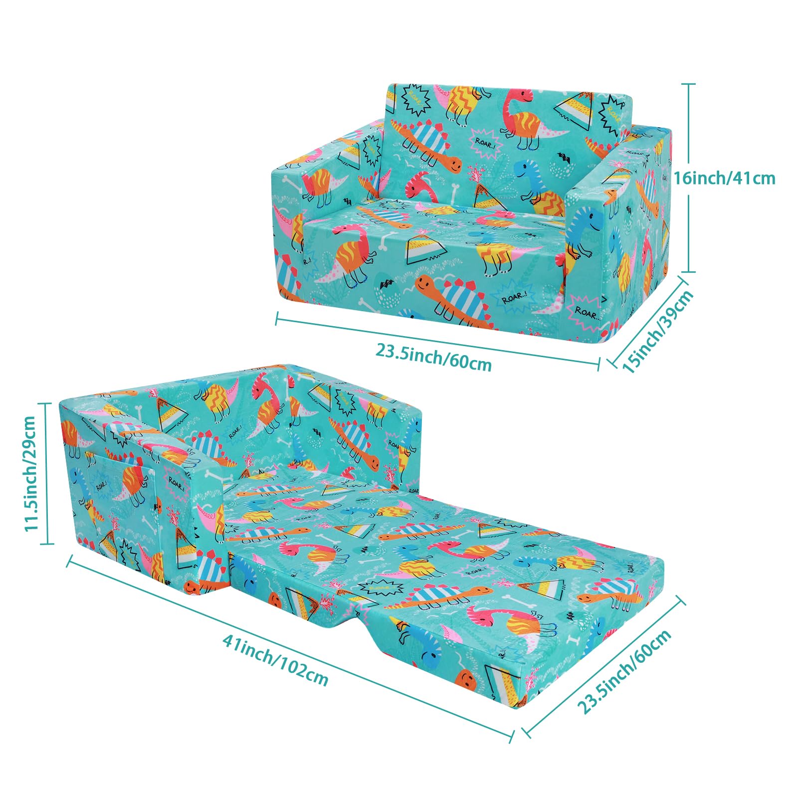 Divano Letto Pieghevole Per Bambini 2-in-1 - Razzo Spaziale, Velluto Pelle Di Pesca, Tasca Laterale, Per Camera Kids - Foto 4