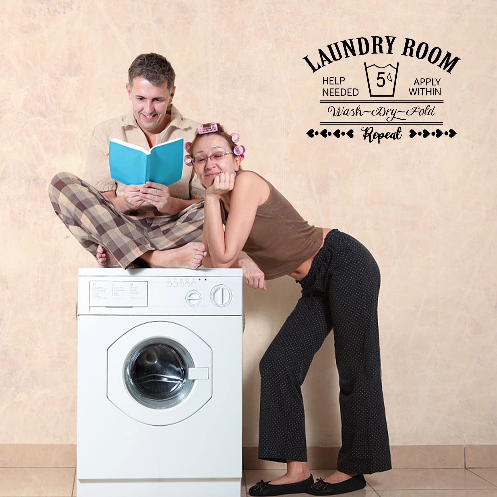SUPERDANT Laundry Room Wall Decal Wash Dry Fold Wall Sticker Vinyl Wall Art Decal Decor Laundry Room Sign for Home Washing Machine Dryer Wall Decor Black 90x29cm - Image 3