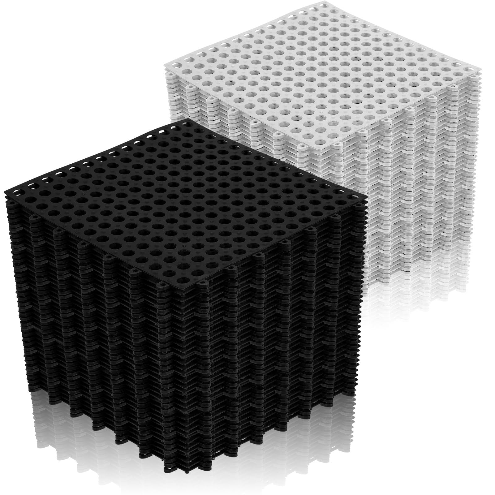 Tinideya 50 Pcs Drainage Interlocking Floor Tiles, 12'' x 12'' Soft TPE Non Slip Shower Floor Tiles for Pool Bathroom Shower Balcony Patio Locker Room Basement Stairs(Black and White)