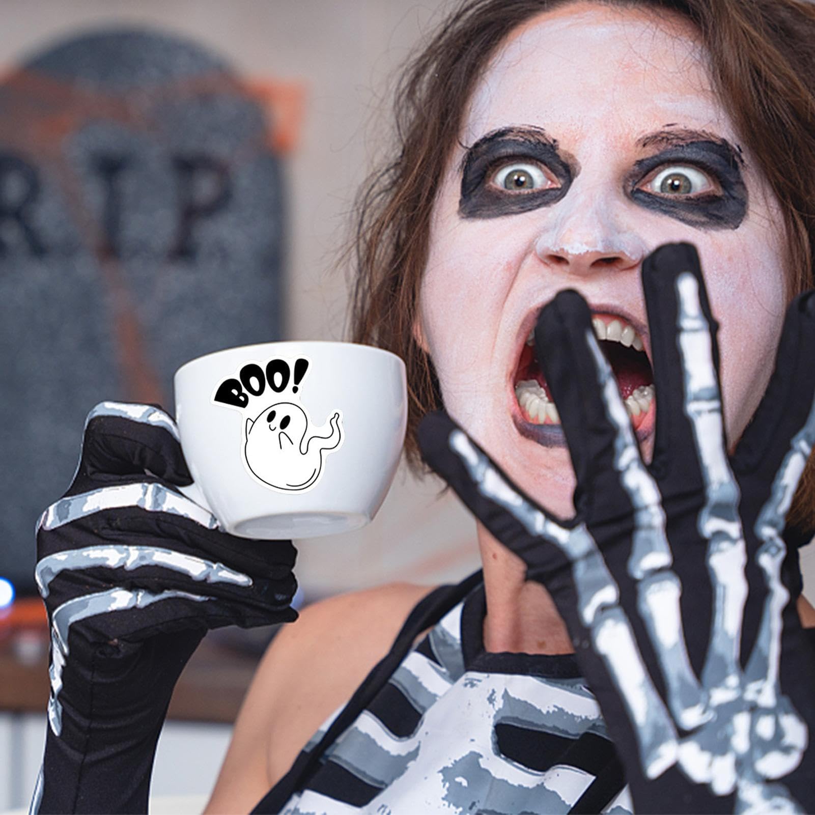 Halloween Aufkleber Set - 500 Stück, Holographisch, Geister-Motive, 3,8cm
