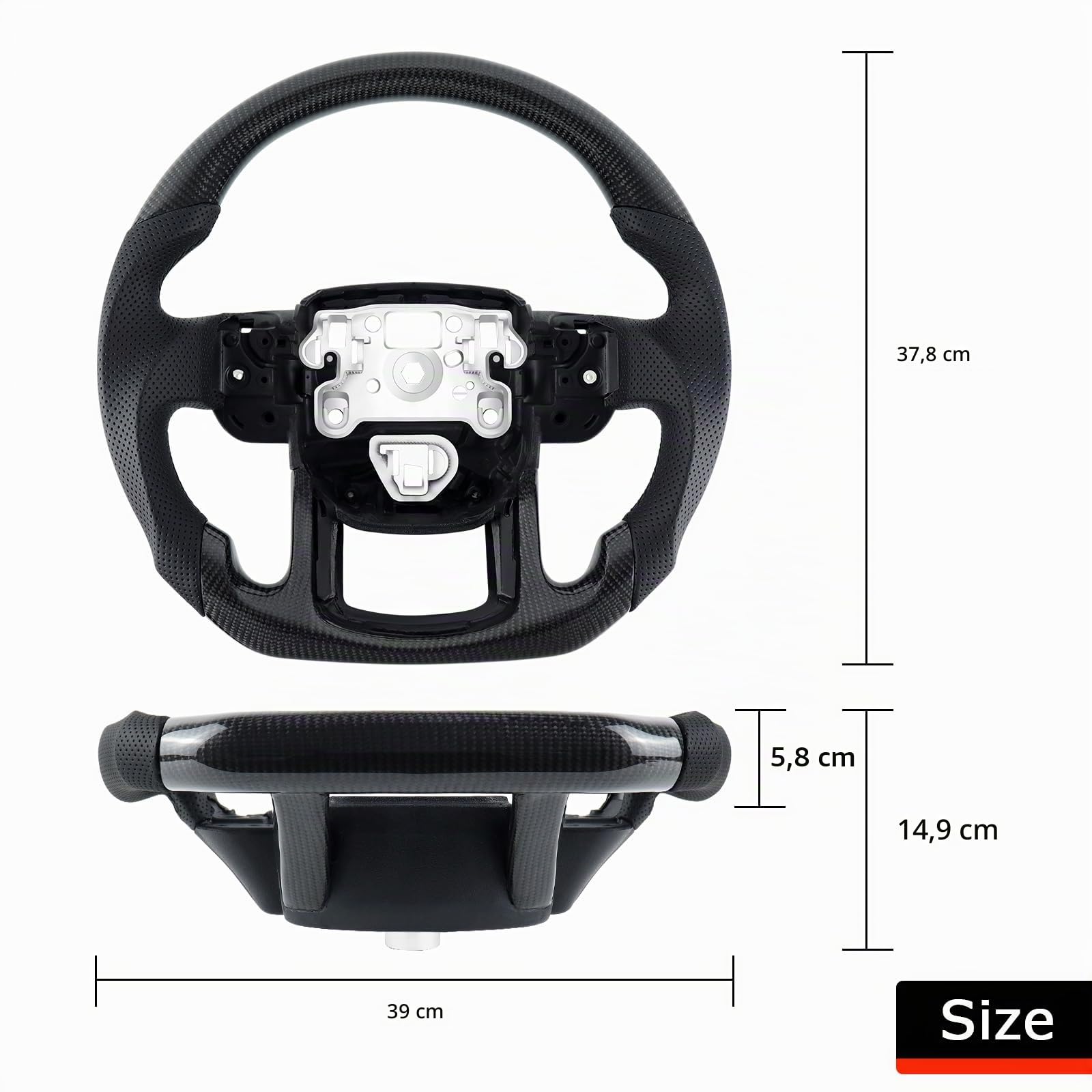 Volante de fibra de carbono y cuero en forma de D, personalizado con base plana y mango de cuero perforado para Range Rover Sport 2014-2022