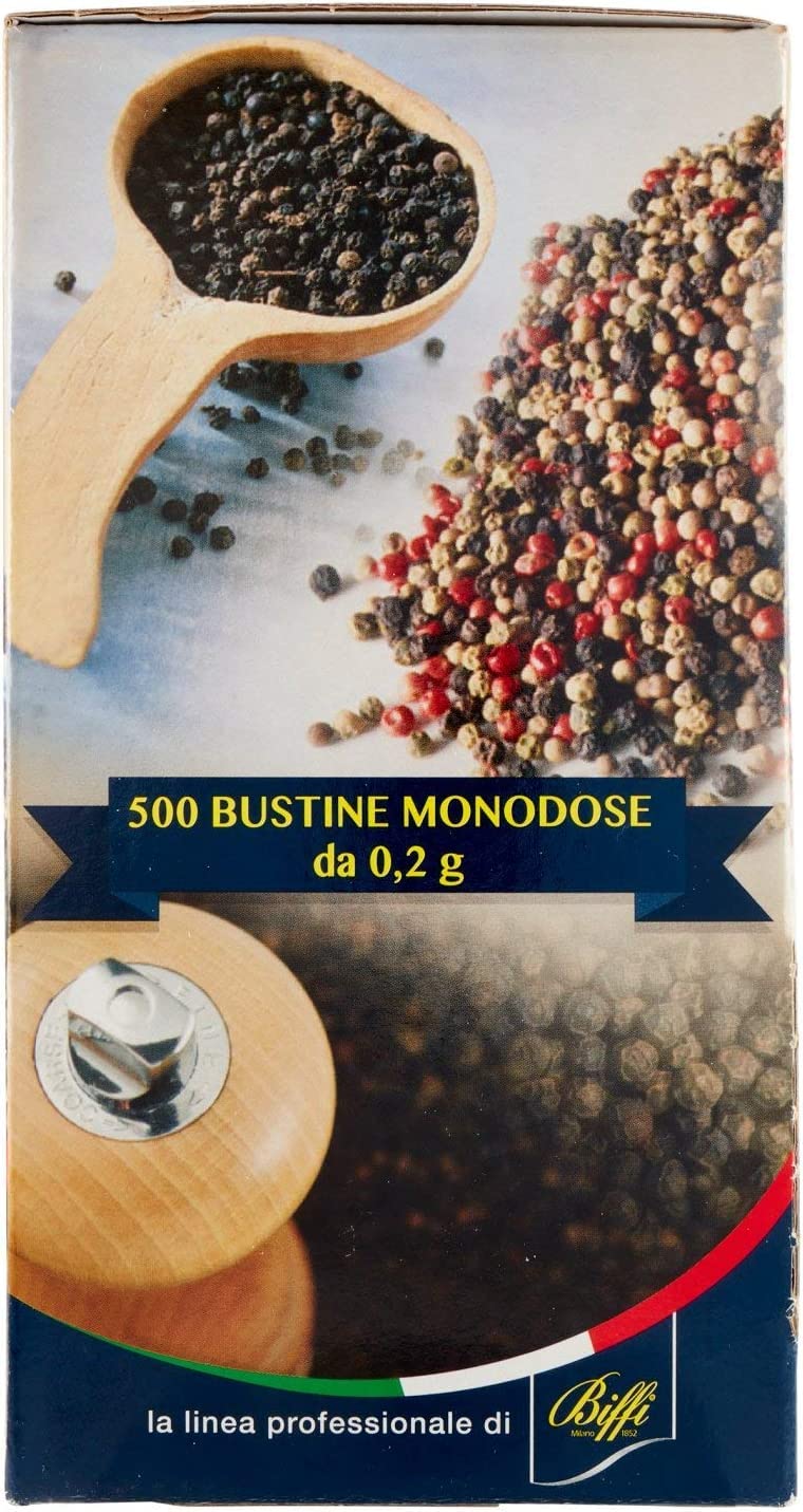 Gaia - New Linea Professionale Biffi - Pepe Nero - 500 Bustine Monodose da 0,20 g - Ristorazione, Catering, Maxi Formato, Spezie,
