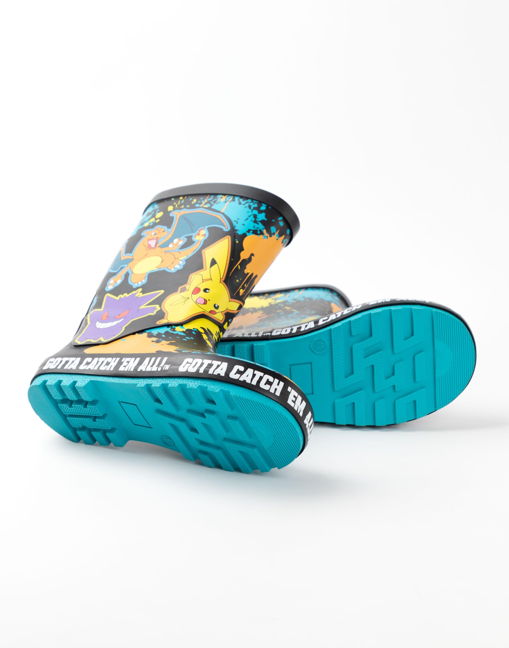 Pokémon Bottes Wellington Garçons | Bottes en caoutchouc pour enfants avec impression de personnages Pikachu, Gengar et Charizard en noir