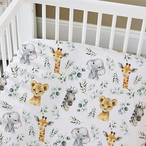 Miniatura 6 de HawSkgFub Sábana bajera estándar para cuna de bebé con diseño de animales de safari africano, hoja de eucalipto, funda de colchón neutra para cuna,