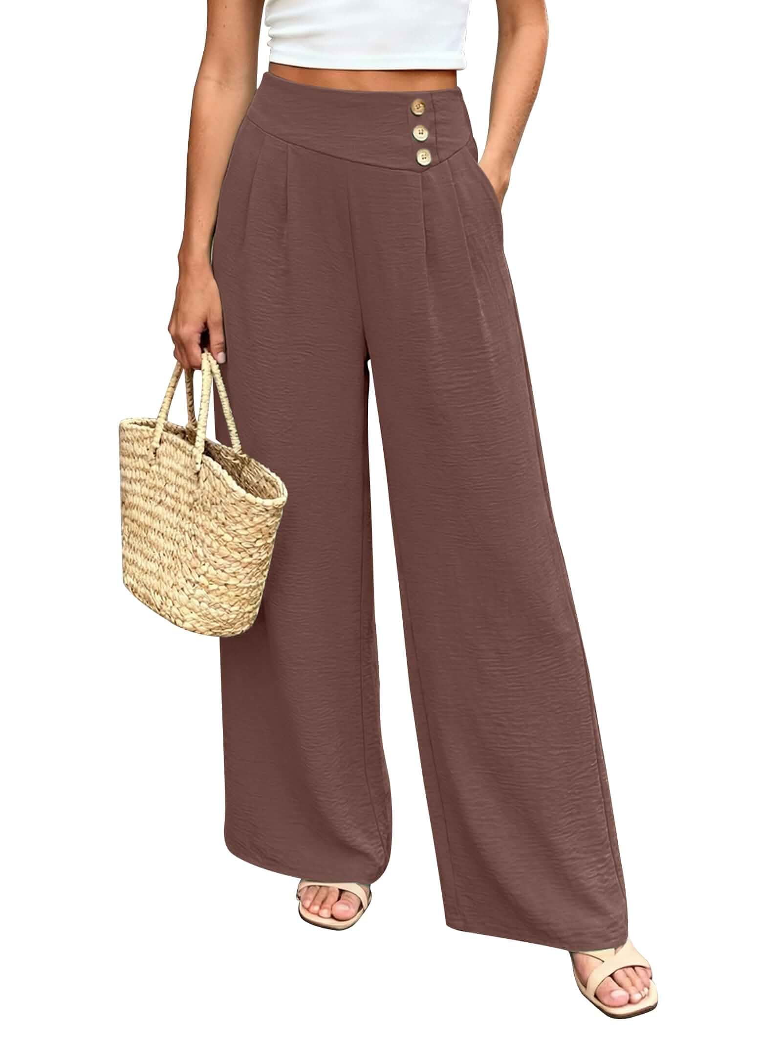 Wide Leg Palazzo Pants for Women Casual Summer Flowy Lounge Pant Elastic Waist, Side Zipper, Deep Pockets, Flattering fit Dressy Trousers, Casual Travel Vacation Outfits, Fashion Clothing