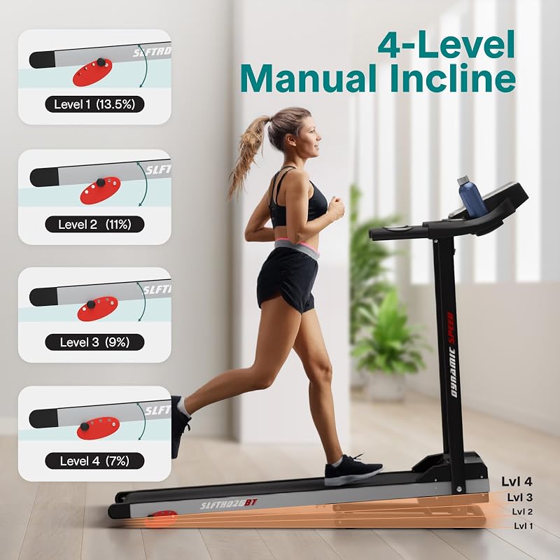 SereneLife Treadmill with Incline & Handle Bars | Compact Portable Walking Pad & Treadmill for Home/Apartment | Wide Running Belt 40" x 16" | Includes Workout Trainer Program with Bluetooth App image 6