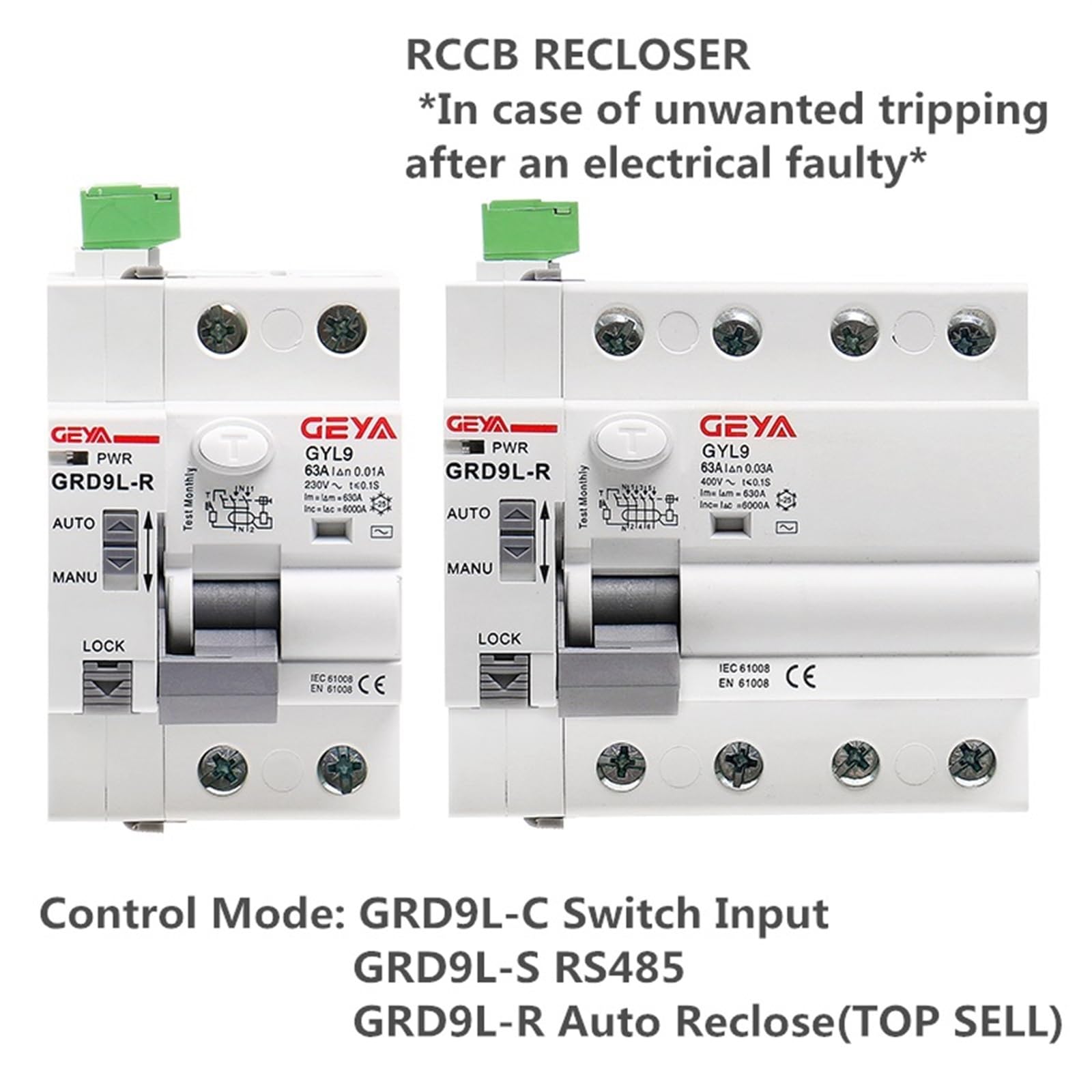GRD9L RCCB automatyczny reenklator RS485 pilot wyłącznik różnicowoprądowy 4P 40A 63A RCD ELCB(R-AC220-AUTO,4P 63A 30mA RCCB)