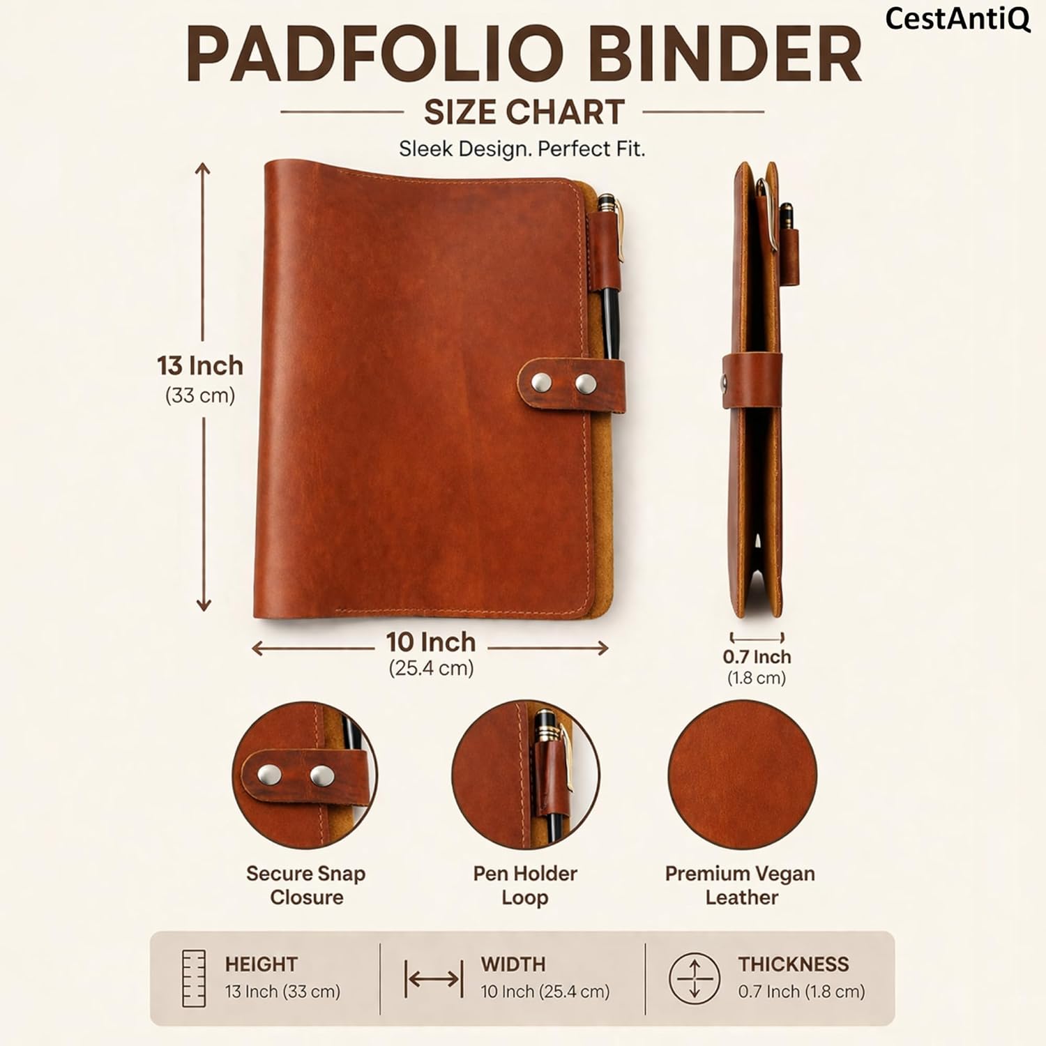 Premium Leather 3-Ring Binder Portfolio, 8.5x11 Inch Letter Size Organizer Folder, Refillable 3-Hole Paper BusinessBinder, Resume Folio for Men and Women (Tan)