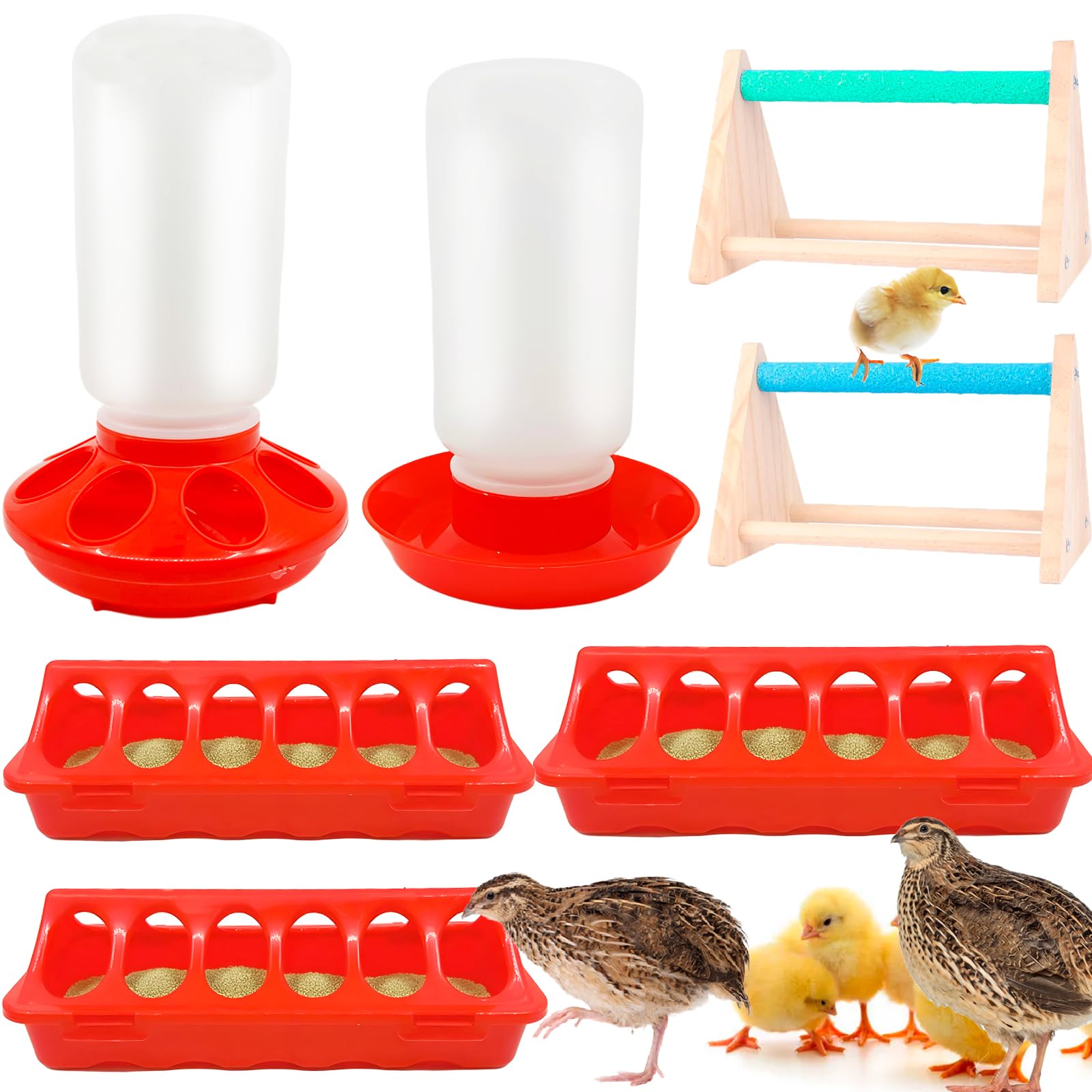 Juego de comedero y bebedero para pollitos, paquete de 7, dispensador de agua de gravedad manual, animal pequeño