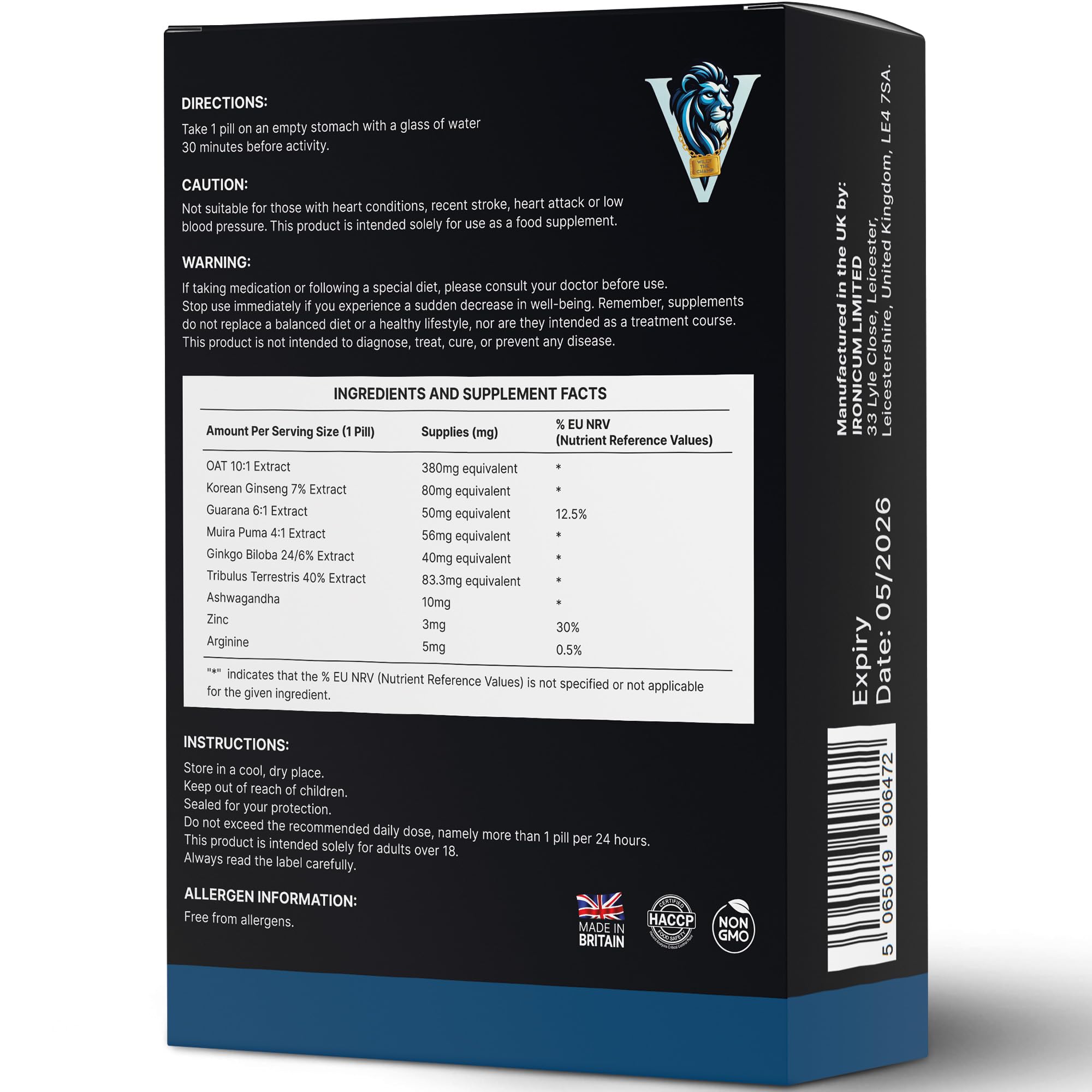 V for WillySupplement for Men | Blue 30 Stamina & Energy Tablets | Pills for Men UK | Fast-Acting Tribulus Terrestris Herbal Supplements for Enhanced Performance & Stamina | Korean Ginseng