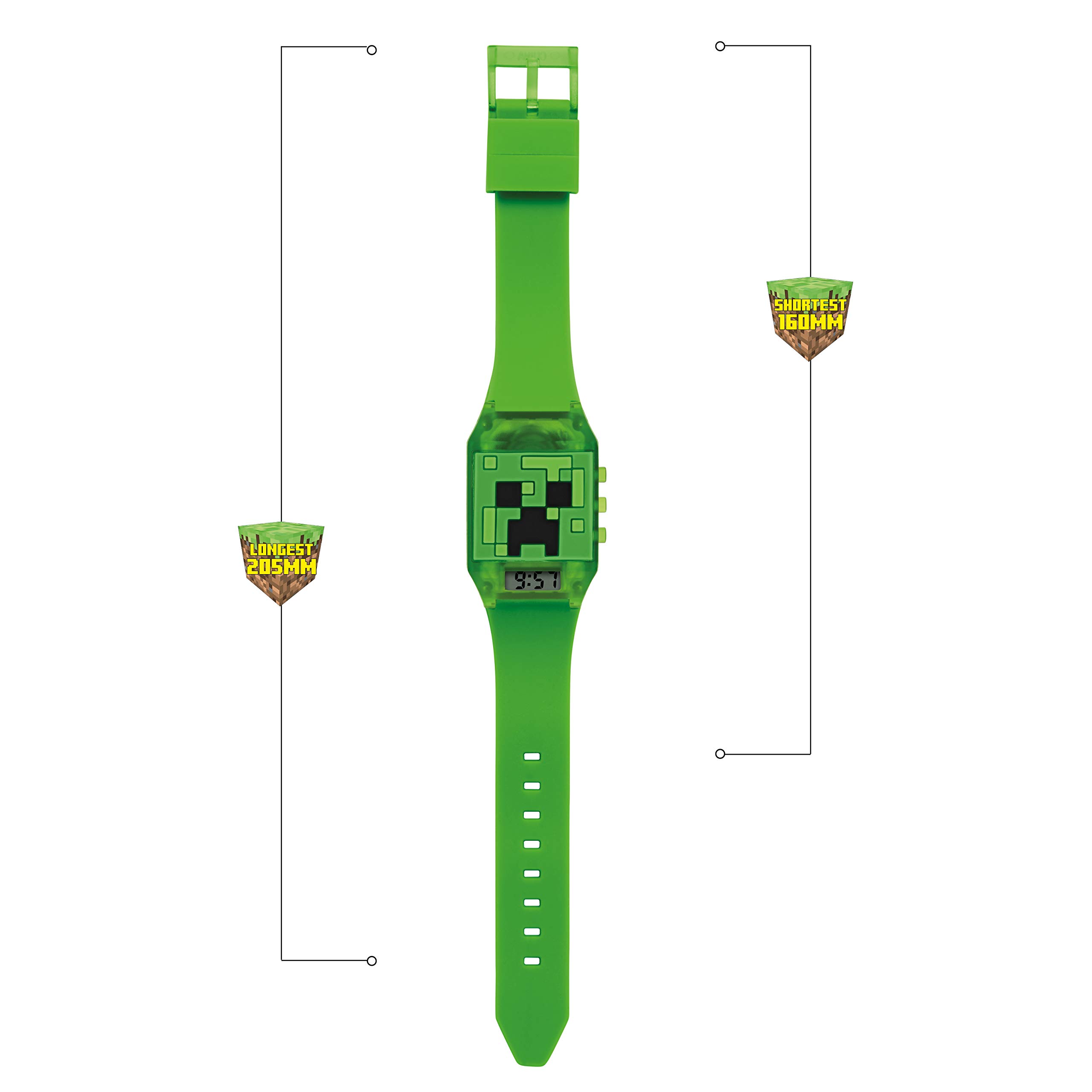 Minecraft Unisex Dziecięcy cyfrowy analogowy zegarek kwarcowy z gumowym paskiem MIN4014, ZIELONY, pasek