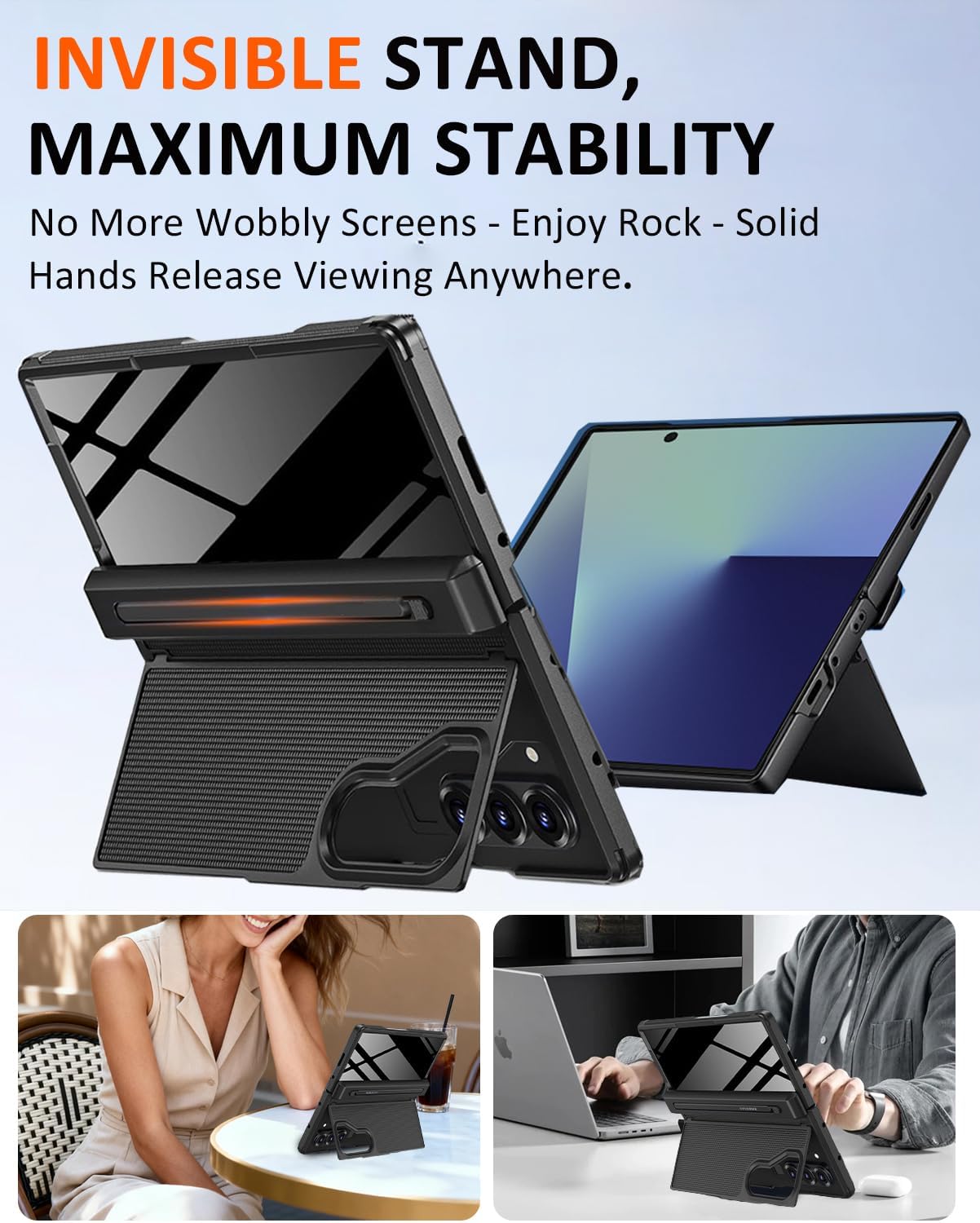 NINKI for Samsung Galaxy Z Fold 7 Case with S Pen Holder & Stylus & Invisible Kickstand, Magnetic Privacy Screen Protector Hinge Phone Cover for Samsung Z Fold 7 Case with Slim S Pen Holder – Black