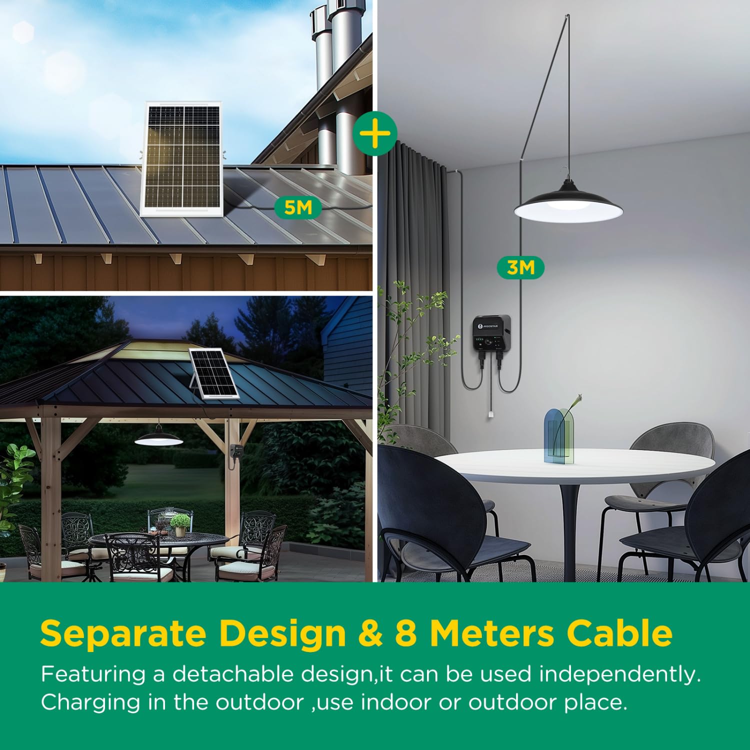 Aigostar-Lampada Solare con Sensore di Movimento,2 Pezzi,Cavo da 8 M,Batteria di Grande Capacità da 6000 mAh,Luce Solari da Esterno con Telecomando,IP65 Impermeabile per Interno/Esterno,6500K