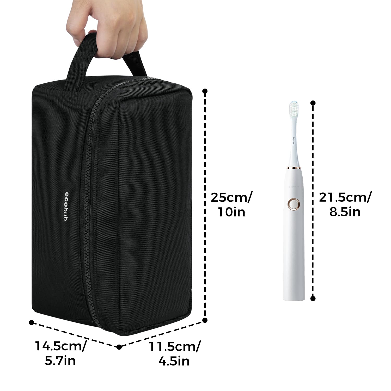 ECOHUB Borsa da Toilette da Viaggio Donna, Borsa da Barba per Uomo, Trousse de Toilette con Separazione Asciutto-Bagnato, Organizzatore di articoli da Toeletta, Brevetto Pendente(Nero)