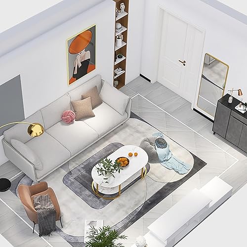 Miniatura 7 de HM&DX Mesa auxiliar moderna de mármol sintético, mesa de centro ovalada, mesa de centro de madera con almacenamiento abierto, mesa auxiliar