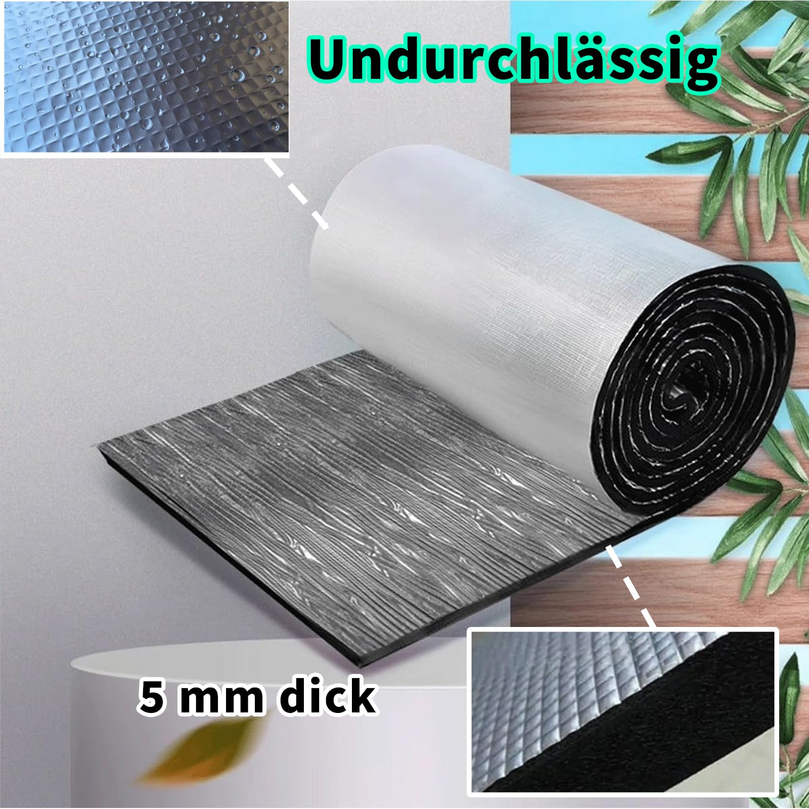 Rollo de aislamiento térmico reflectante, espuma de aluminio autoadhesiva de 5 mm para suelos, techos, puertas de garaje, autocaravanas