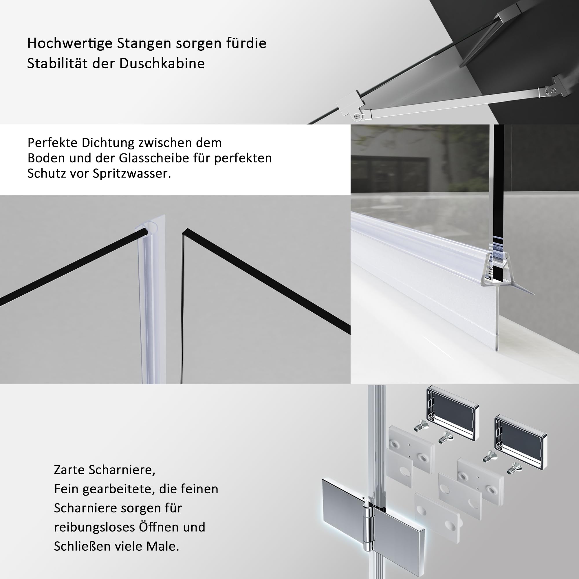 Duschwand für Badewanne mit Stabilisator und Festteil 2 teilig faltbar 160 x 140 cm Gestreift Badewannenfaltwand Duschtrennwand 6mm Nano Glas Duschabtrennung Badewanne