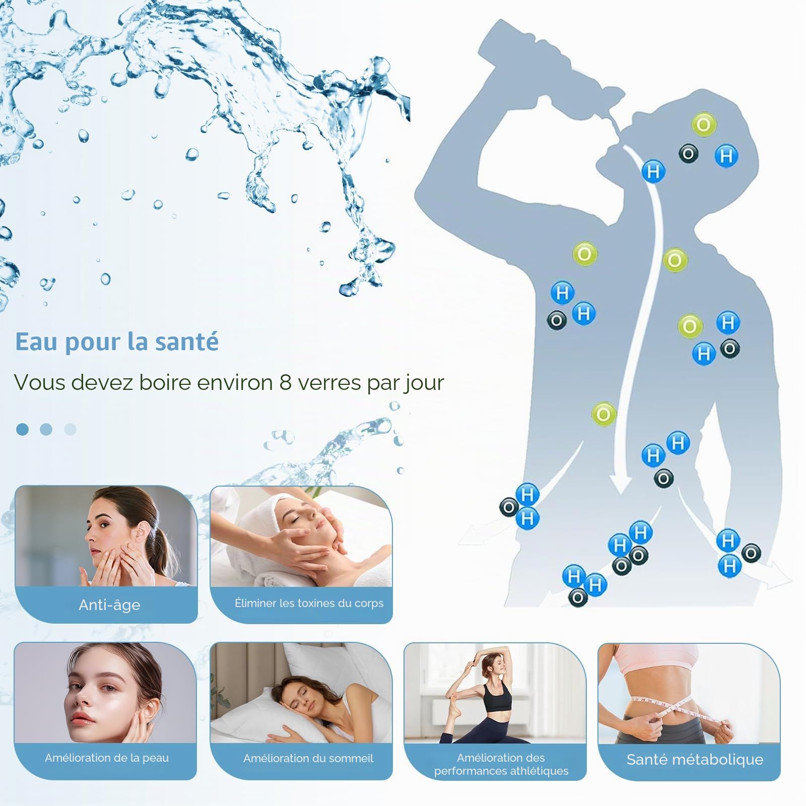 Bouteille Riche en Hydrogène Eau Portable, 430ML Générateur D'hydrogène en 3 Minutes Anti Âge, USB Bouteille d'eau Sans Fil, Fabricant D'eau D'hydrogène, pour Voyages, Maison,Bureau (2 Pièces)