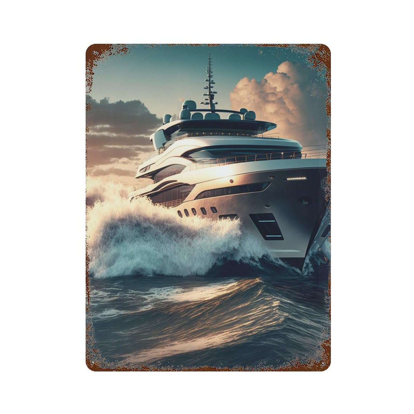 Yacht Sunset Retro Metal Sign 15.7"x11.8", Ideal for Shed, Workshop And Garage Wall Decor