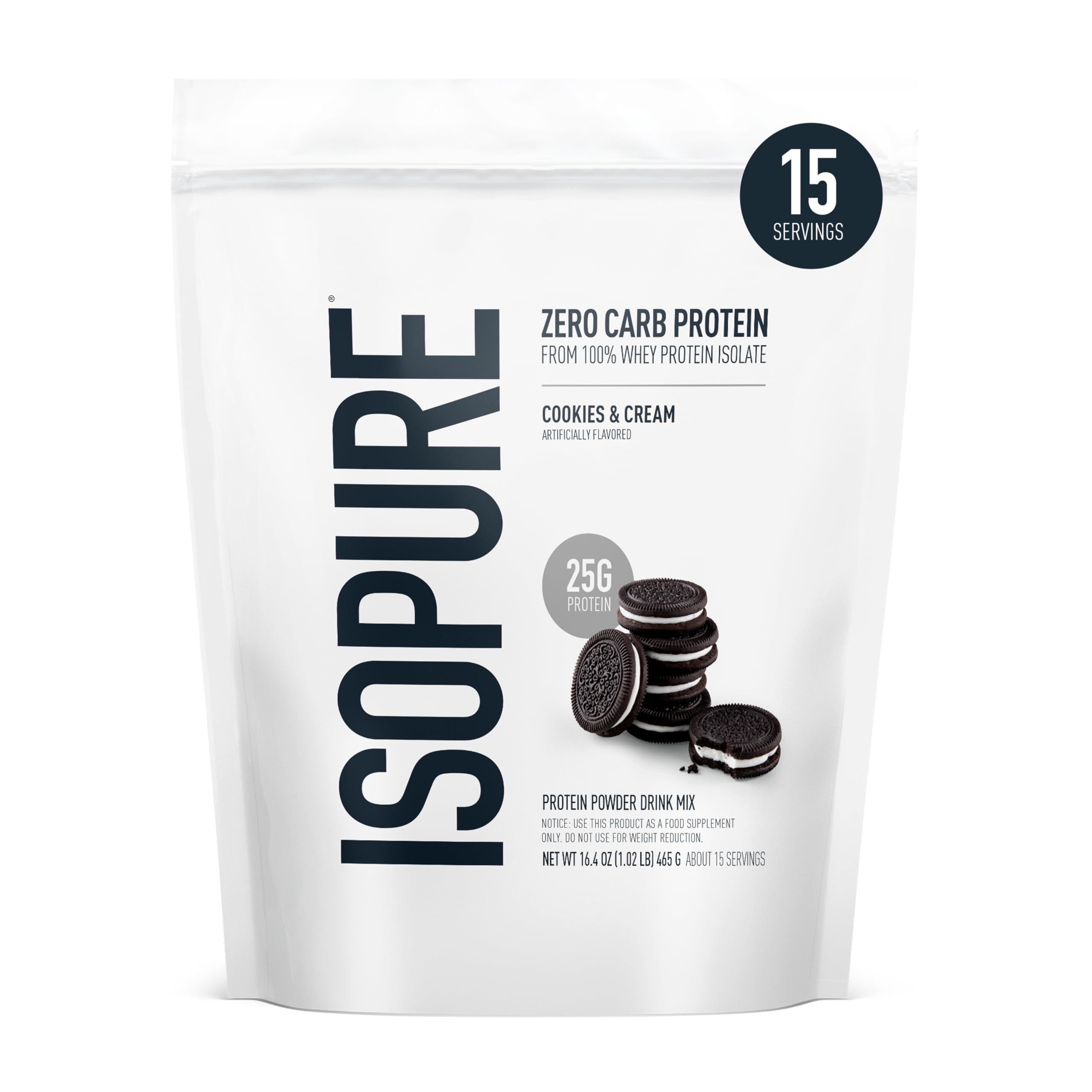 Isopure Zero Carb Whey Protein Isolate Powder with Vitamin C & Zinc for Immune Support, 25g Protein, & Keto Friendly - Cookies & Cream, 1 Lb, 15 Servings (454 G) Cookies & Cream Cookies & Cream 1 LB
