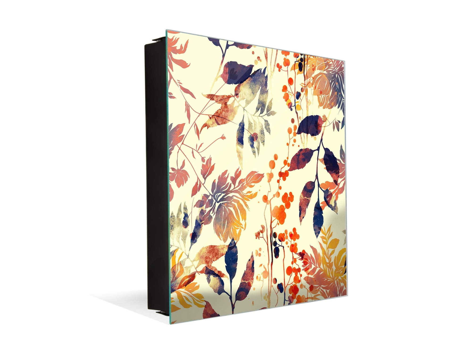 Concept Crystal Decorative Key Storage Cabinet with Glass White Board K08 Flowers and Leaves