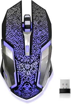 VEGCOO Wireless Gaming Mouse, C8 Wireless Rechargeable Mouse with Colorful LED Lights and 2400/1600/1000 DPI for Laptop and Computer C9 Silver