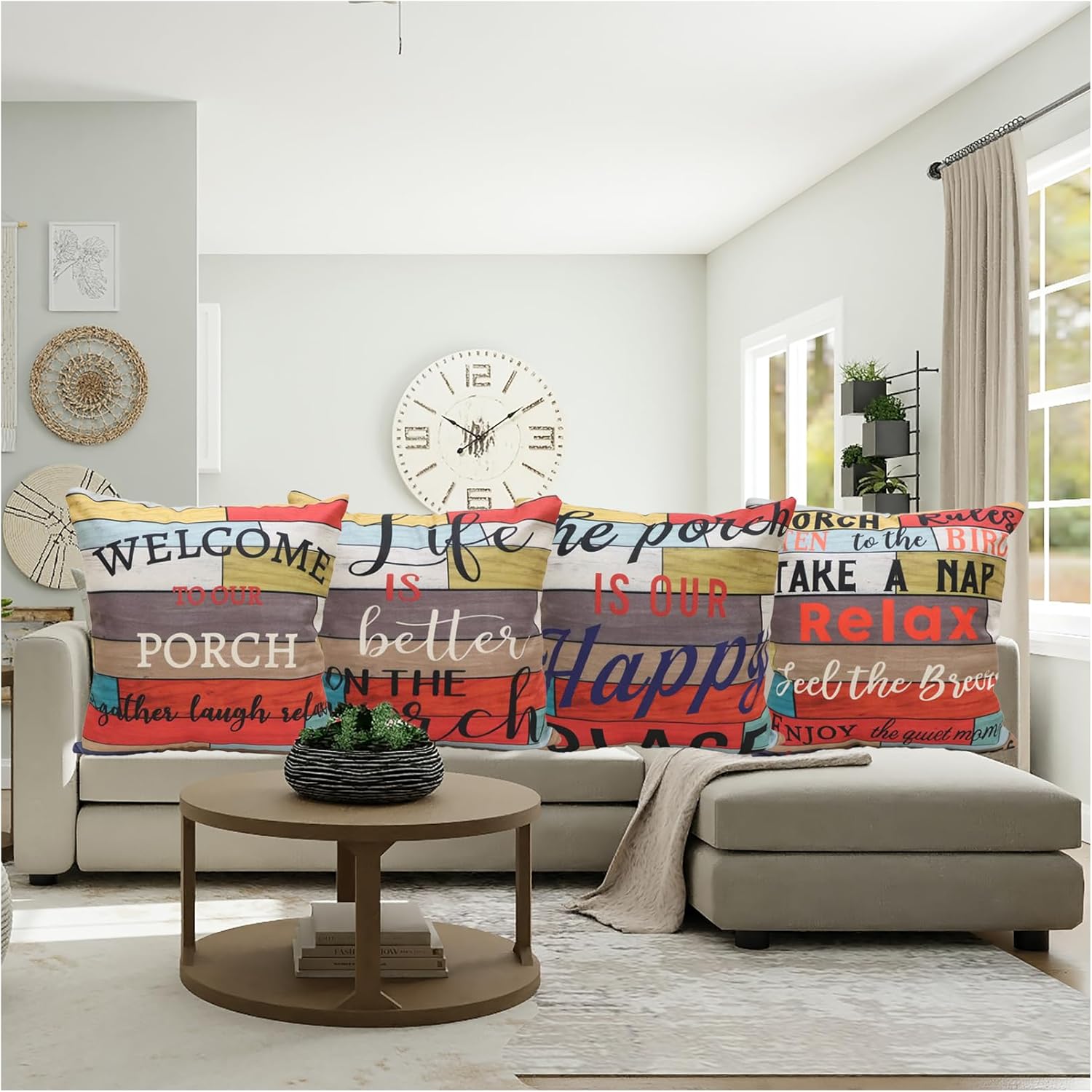 Throw Pillow Covers Welcome to Our Porch Pillow Covers Life is Better On The Porch Our Happy Place Pillow Case Porch Rules Pillowcase Cushion Covers for Couch Sofa Bed Chair 18x18 Set of 4