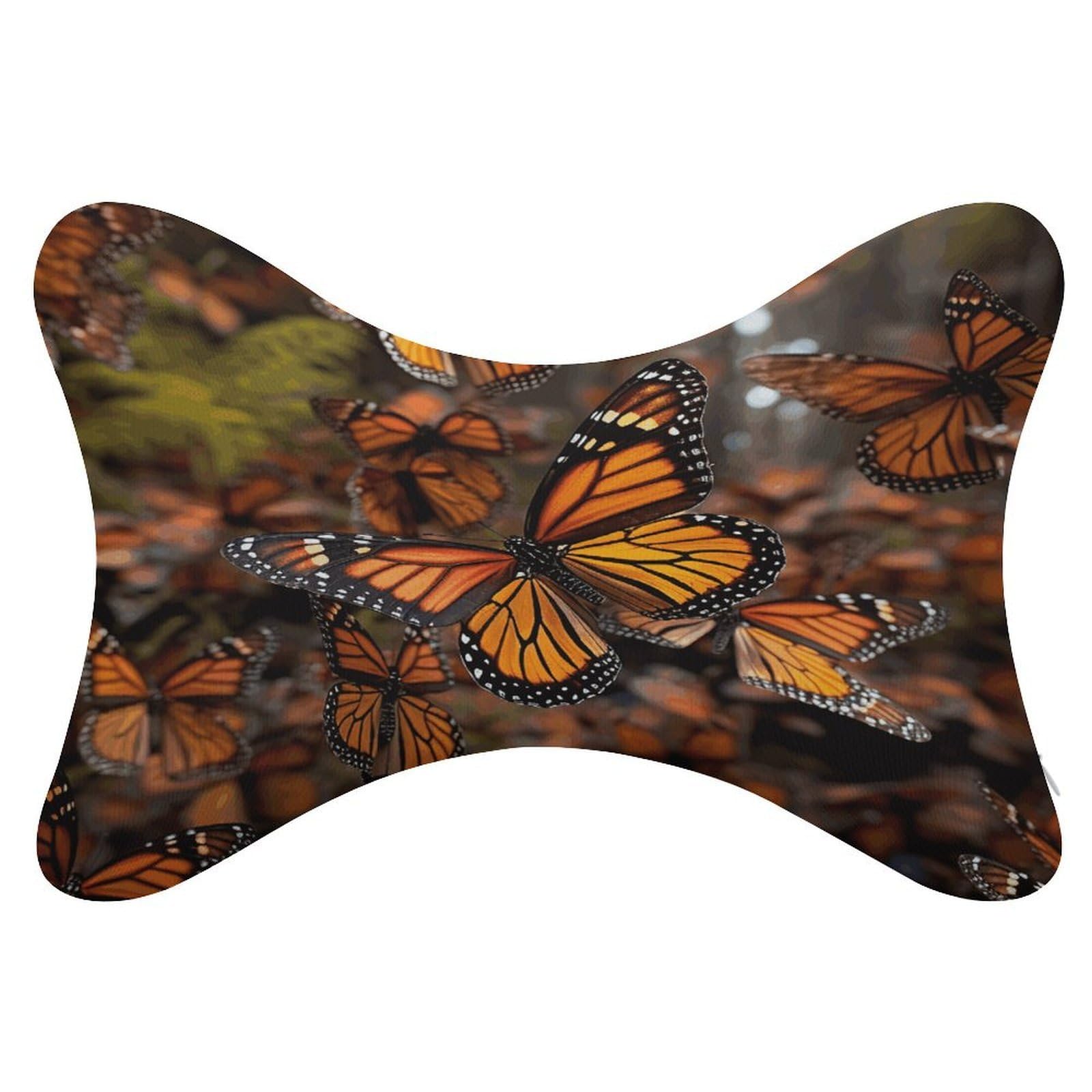 VstaDank Monarch Butterflies Car Neck Pillows 2 Pack Removable Ergonomic Cervical Support Pillow Fashion Cozy Bone Shaped Pillows Soft Car Headrest Pillow for Office Airplane Most Car