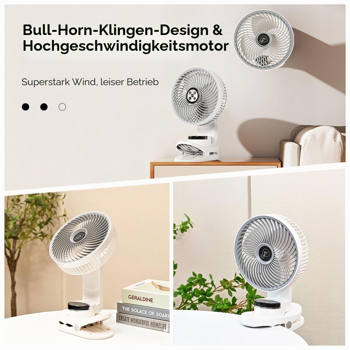 10000mAh Mini USB Clip Ventilator mit akku,3 in 1 Clip Fan Tischventilator mit Led Anzeige, 360°Drehung, tischventilator sehr leise für Schlafzimme Büro Ausflüge Auto Camping Zuhause