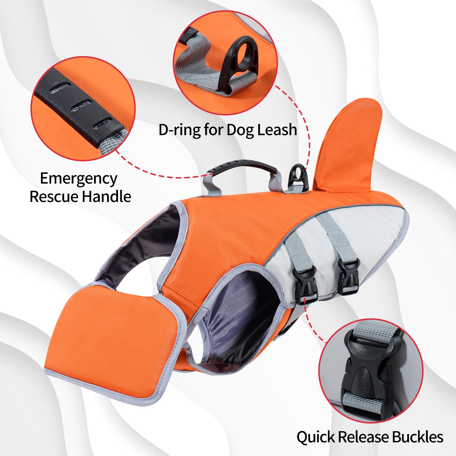 HEYWEAN Gilet Sauvetage Chien Aide à la Flottabilité Gilet de Natation Shark Gilets de Sauvetage pour Chiens Petits, Moyens et Grands Harnais Flottaison Chien Haute Visibilité avec Poignée