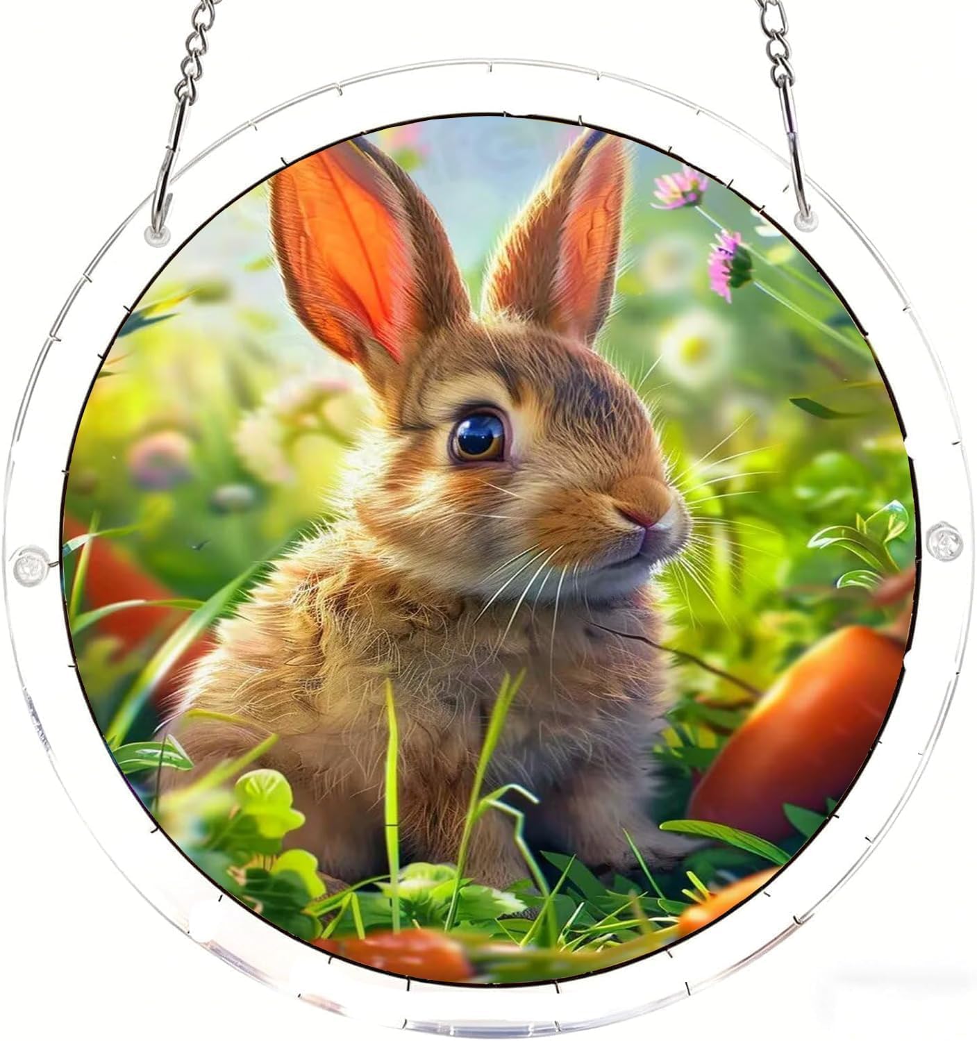 Bunny in The Grass Acrylic Jigsaw Puzzles Suncatcher, 8.9 Inch Window Hanging Suncatcher Acrylic Puzzle, DIY Home Decor Art Gift