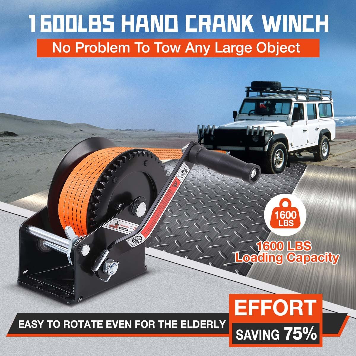 Linkloos Boat Winches For Trailers, 1600lbs Boat Winch With 33 Ft Strap, Heavy Duty Hand Winch With 2-Way Ratchet 4:1 Gear, Portable Trailer Winch For Boat, Truck, Jet Ski, ATV, RV