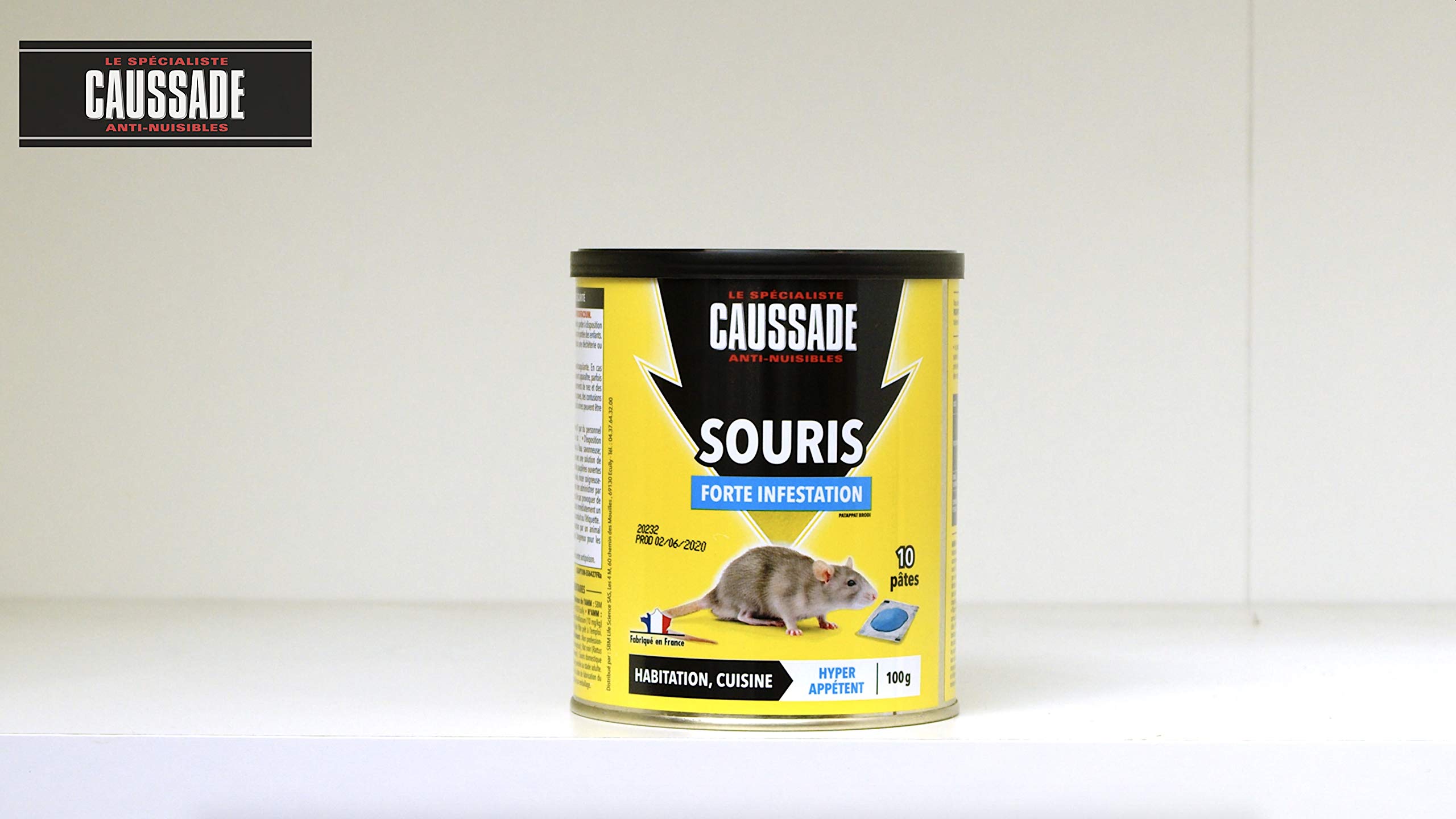 Caussade Anti-Souris - Forte Infestation - Lieux secs & humides - 10 Sachets pâtes - Prêt à l'emploi - Une Ingestion Suffit - Fabriqué en France - 100g - CASAPT10N