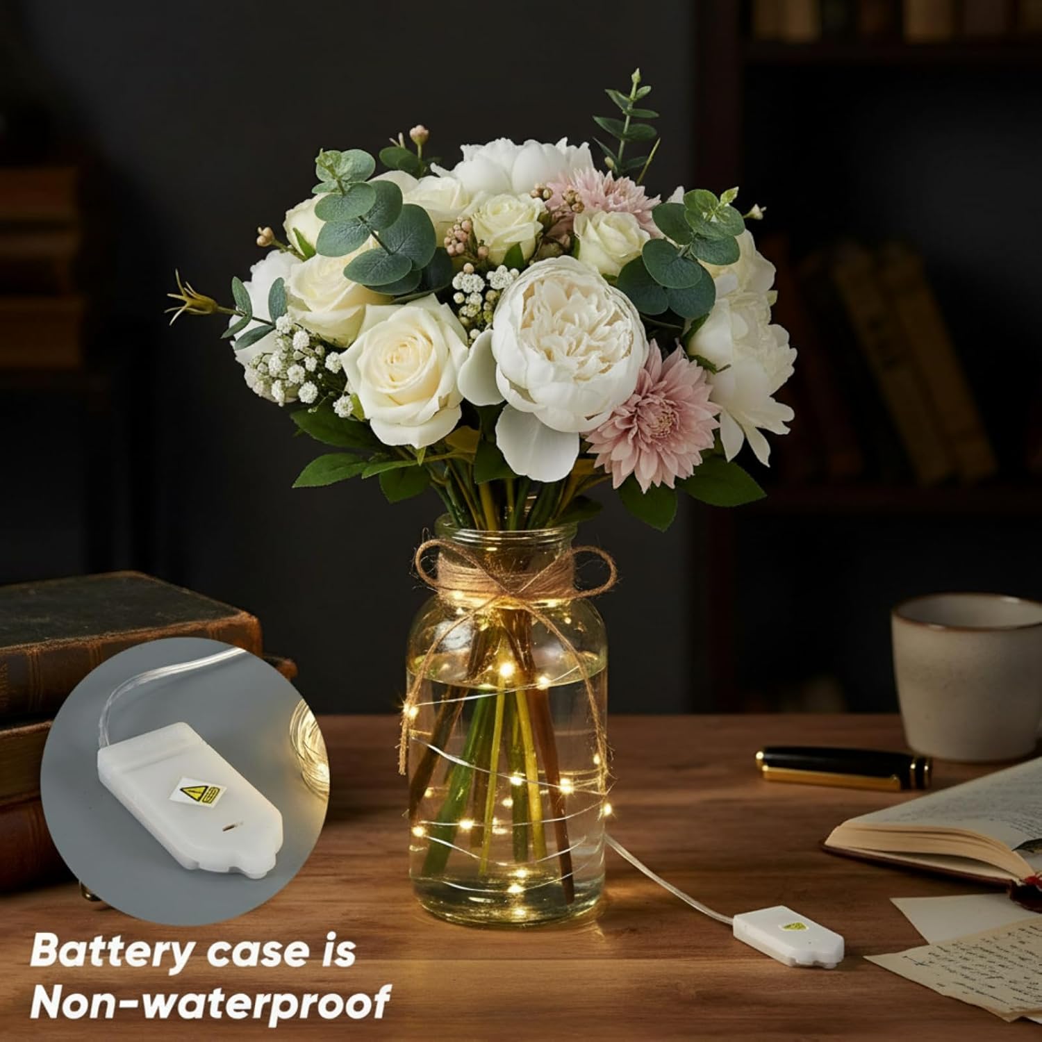 LemonRoad 6 Set Vintage Glass Flower Vase Mason Jar for Centerpieces with Fairy Lights Battery Operated Clear Vases for Weddings Parties Farmhouse Home Table Valentine's Decor Floral Arrangements