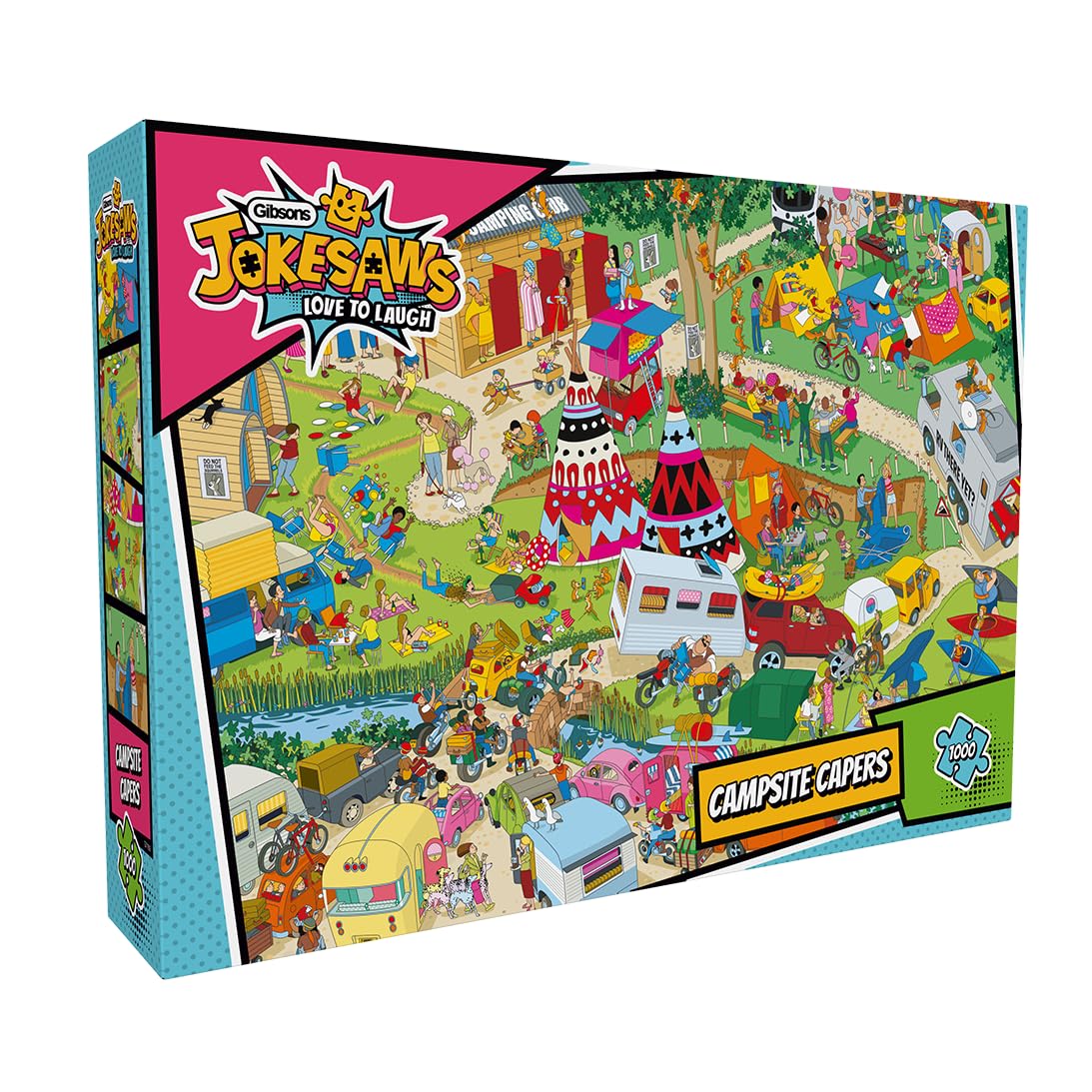 Gibsons Campsite Capers 1000 Piece Jigsaw Puzzle for Adults – Hilarious Camping Humour Puzzle by Andy Tudor – Jokesaws Love to Laugh Collection – Made in the UK/EU