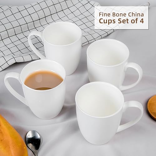 Miniatura 2 de COSTMANCE Juego de 4 tazas de café de porcelana fina blanca, tazas de café blancas de 12 onzas, tazas de café elegantes y clásicas, tazas de té de