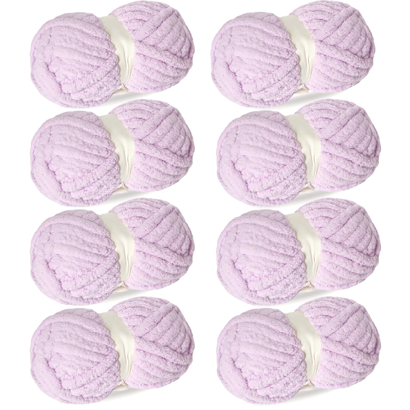 Light Purple Chunky Chenille Yarn for Crocheting/Knitting, Super Bulky Hand Blanket, Soft Plush Yarn for Carpet/Scarf/Cushion, 8 Jumbo Pack (63.76oz/197.68yd)