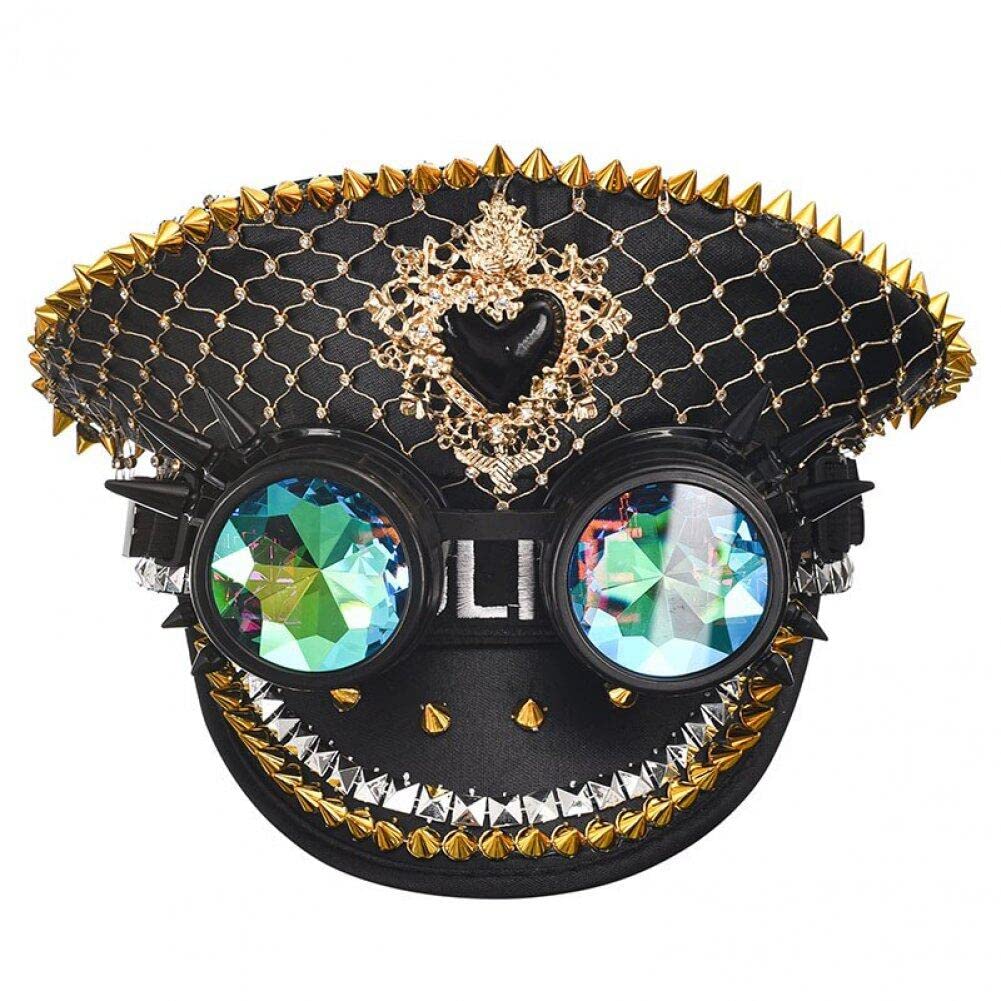 Glitzer-Paillettenhut, Strass-Steampunk-Hut, modischer Nachtclub-Partyhut, Cosplay-Partyhut mit Schutzbrille
