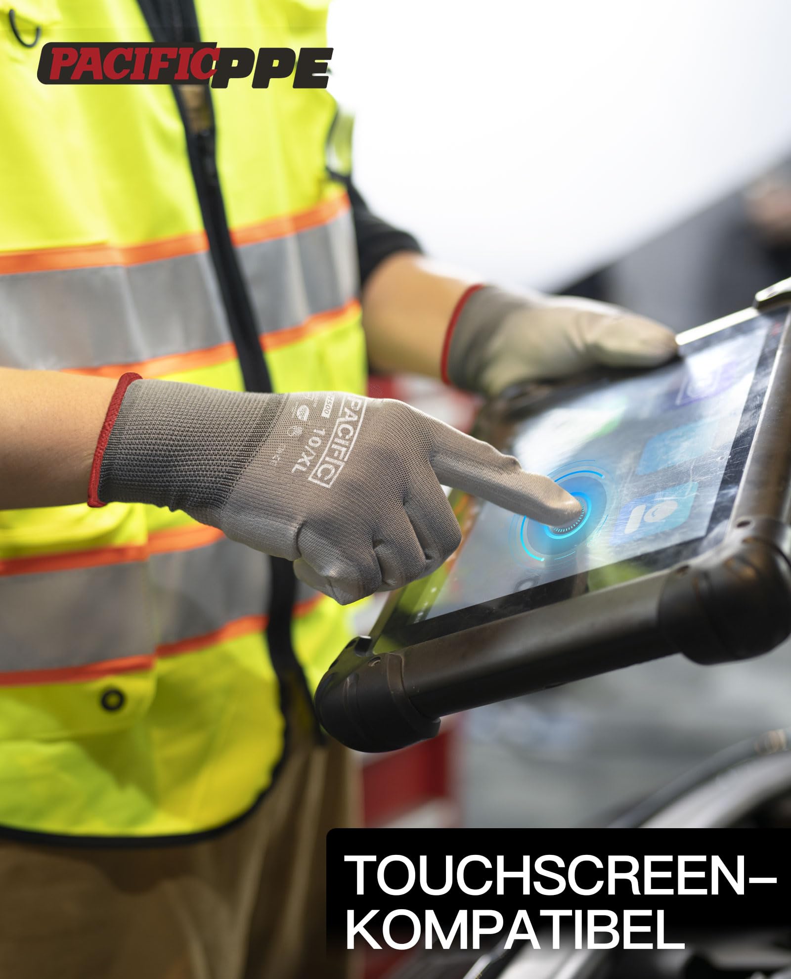 PACIFIC 18 Paare Graue Sicherheits-Arbeitshandschuhe – Rutschfeste PU-Beschichtung, Leicht & Atmungsaktive, Ideal für Allgemeine Arbeiten, Gartenarbeit, Arbeitshandschuhe Herren & Damen gr 9/L