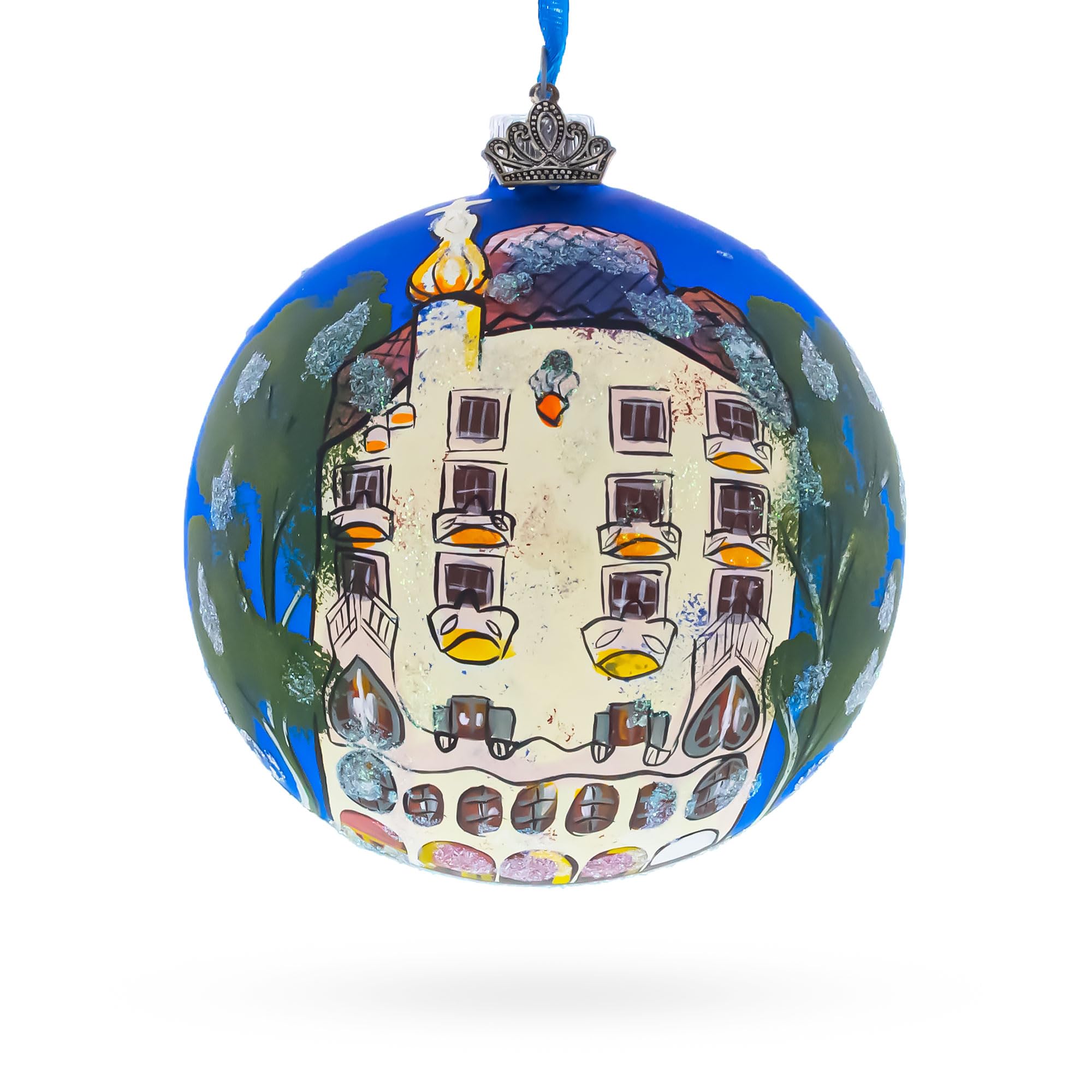 Boule de Noël Espagne Casa Batllo Barcelone ornement sapin verre suspendu 4 pouces