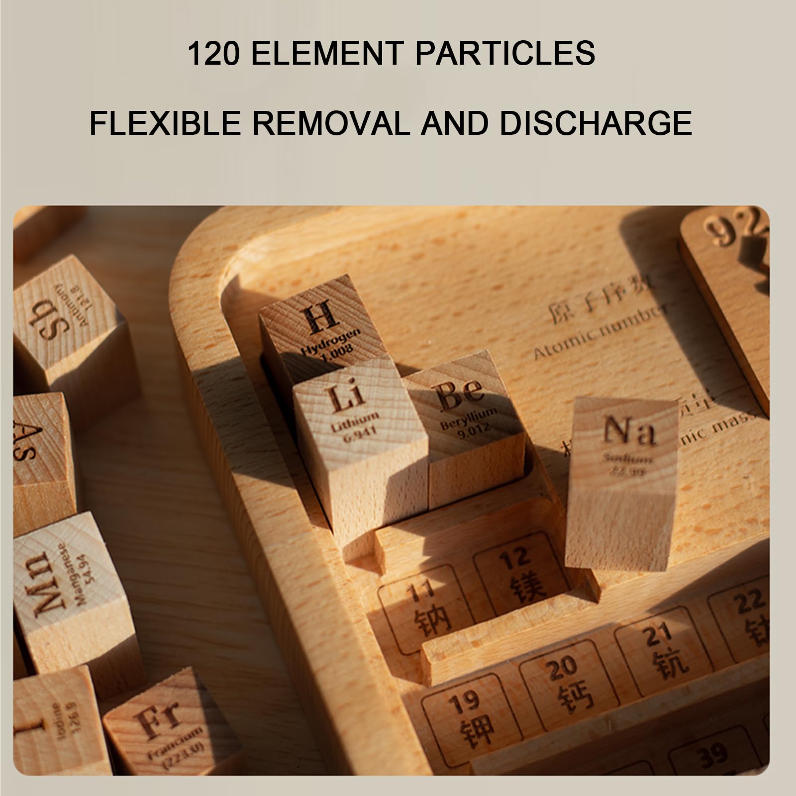 Tavola Periodica degli Elementi Chimici in Legno Massello, 120 Pezzi di Puzzle in Legno, con Schienale Regolabile in 5 Posizioni, Confronto tra Cinese E Inglese, per Insegnante/Studente