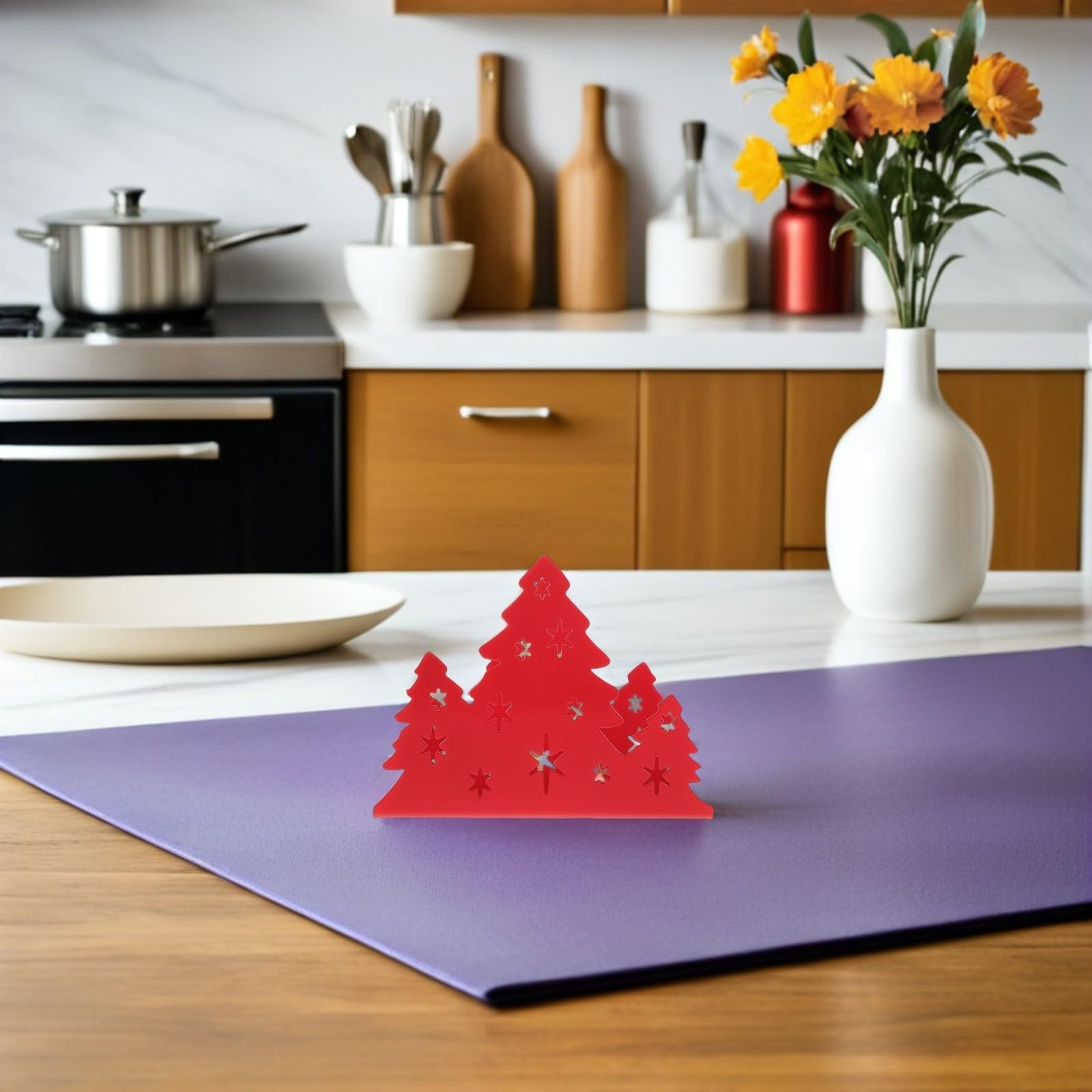 FRCOLOR 5 Pezzi Porta Tovaglioli Albero di Natale in Acciaio Inox Rosso per