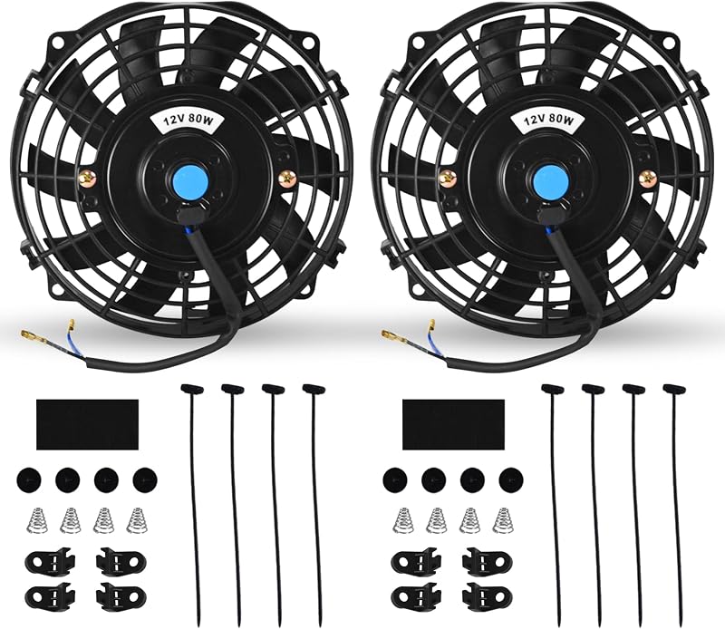 Kit com 2 Ventoinhas Elétricas Slim para Radiador Fsehyue 80 W 12 V, Reversíveis, 40,77 cm