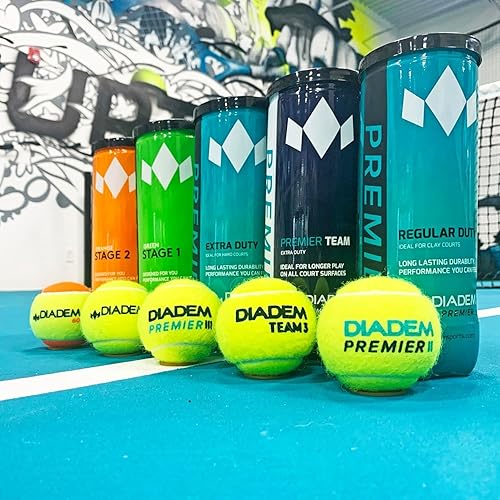 Miniatura 5 de Diadem Premier - Pelotas de tenis extra resistentes, caja de 24 latas (72 pelotas), fieltro TTI duradero aprobado por torneos para superficies de