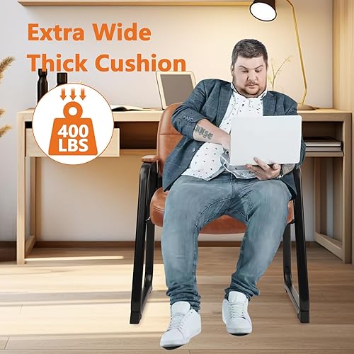 Miniatura 7 de CLATINA Big & Tall - Silla de invitados para sala de espera de 400 libras, silla de recepción de oficina de cuero, sin ruedas, con respaldo, asiento