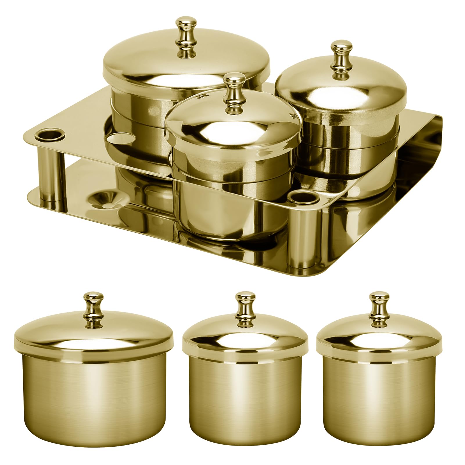 Acrylic Liquid Container 3 PCS Stainless Steel Acrylic Liquid Powder Cup with Lids Dappen Dish Nail Powder Holder Container Nail Art Equipment Tools for Nail Design Tools (Gold)