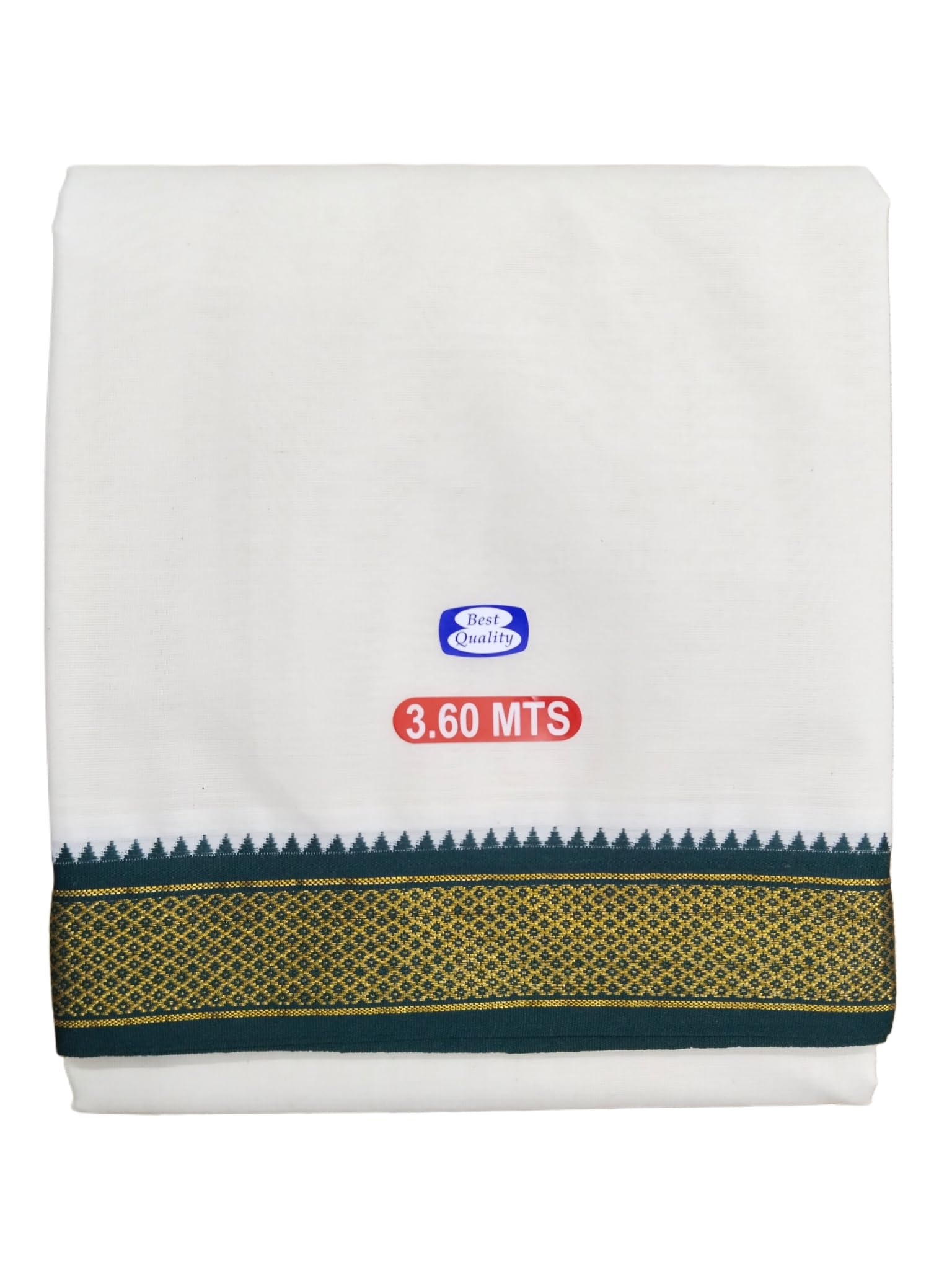 sri raajam textiles Traditional Mens Pure Cotton 7 Mayilkan Dhoti, 8 Yard Size, Green & Maroon-Gold Zari Border, Cream Off White Colour,3.65 Metres Size Double Layer Dhoti-picture-20
