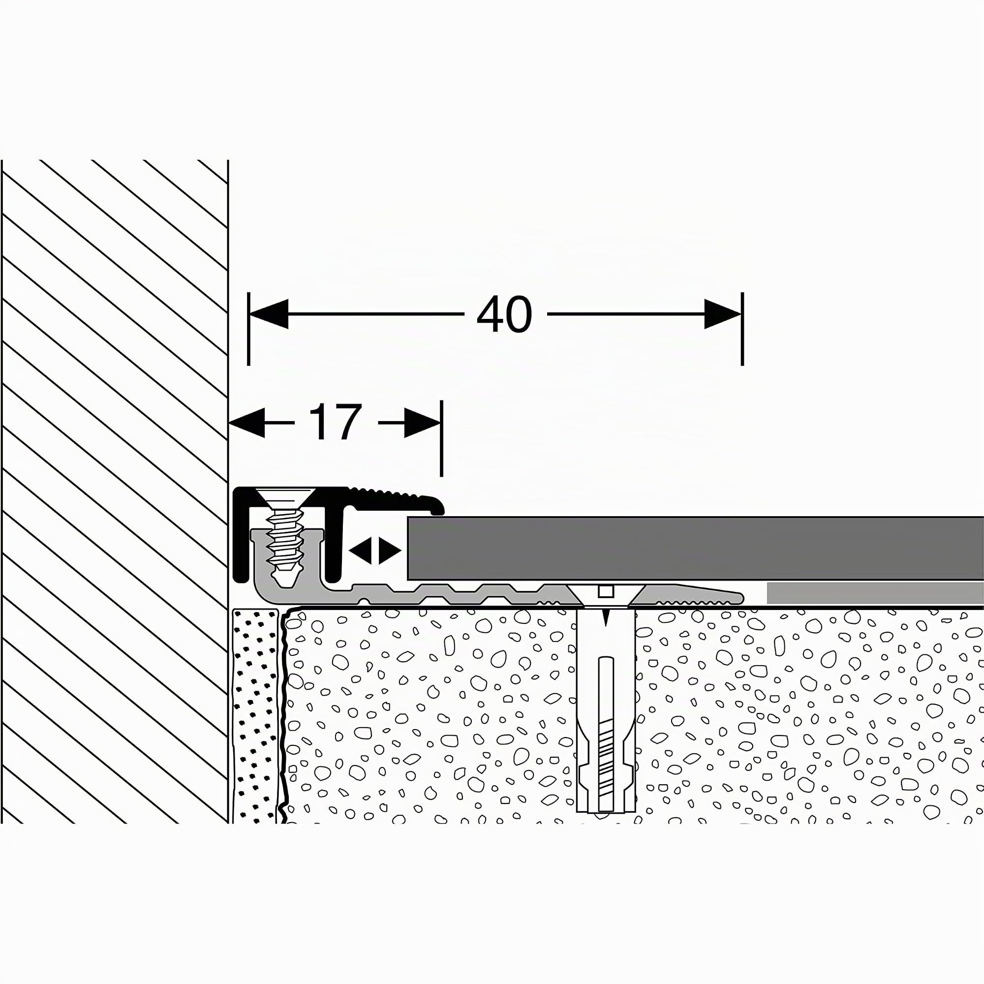 PROVISTON | Profilé de finition sol vinyle | Largeur 17 mm | Épaisseur revêtement 4-9,5 mm | Longueur 2700 mm | Profil d'arrêt | Profilé de rattrapage | Barre de seuil | Aspect inox | 1 pièce