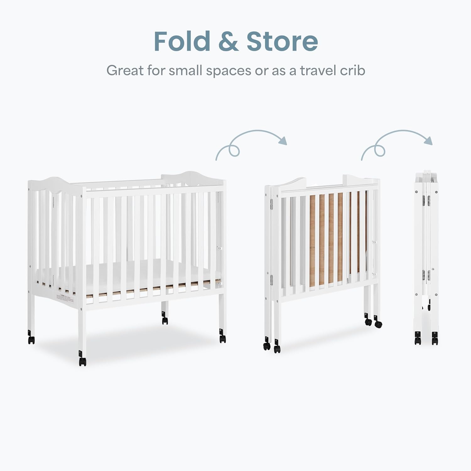 Dream On Me 2-In-1 Lightweight Folding Portable Stationary Side Crib In White, Greenguard Gold Certified, Baby Crib To Playpen, Folds Flat For Storage, Locking Wheels