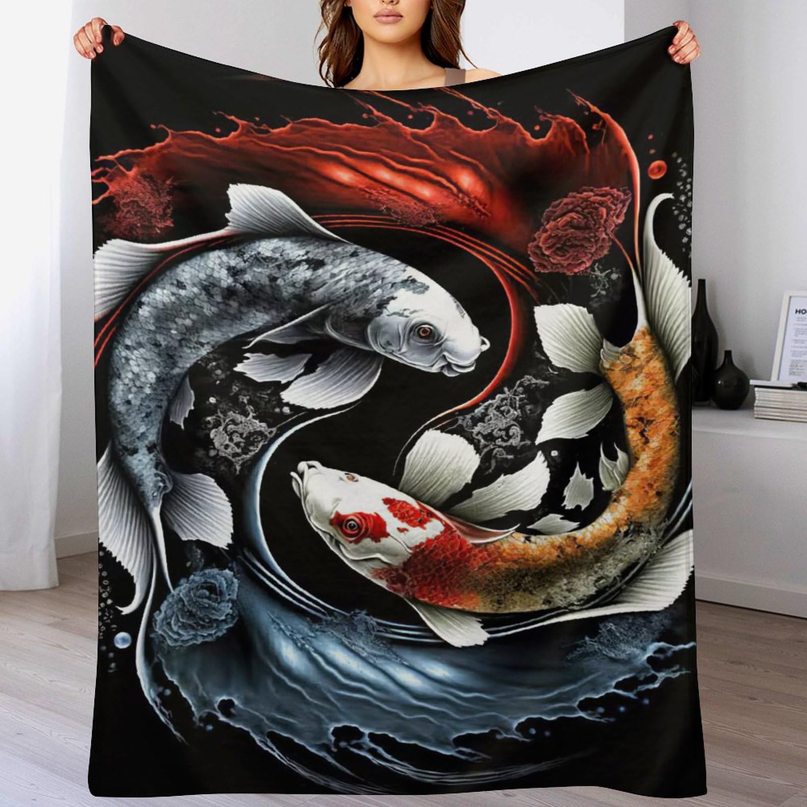 Couverture imprimée poisson en flannel douce 140x180 cm pour lit et canapé